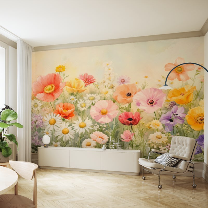 Watercolor Vibrant Field of Blooms
