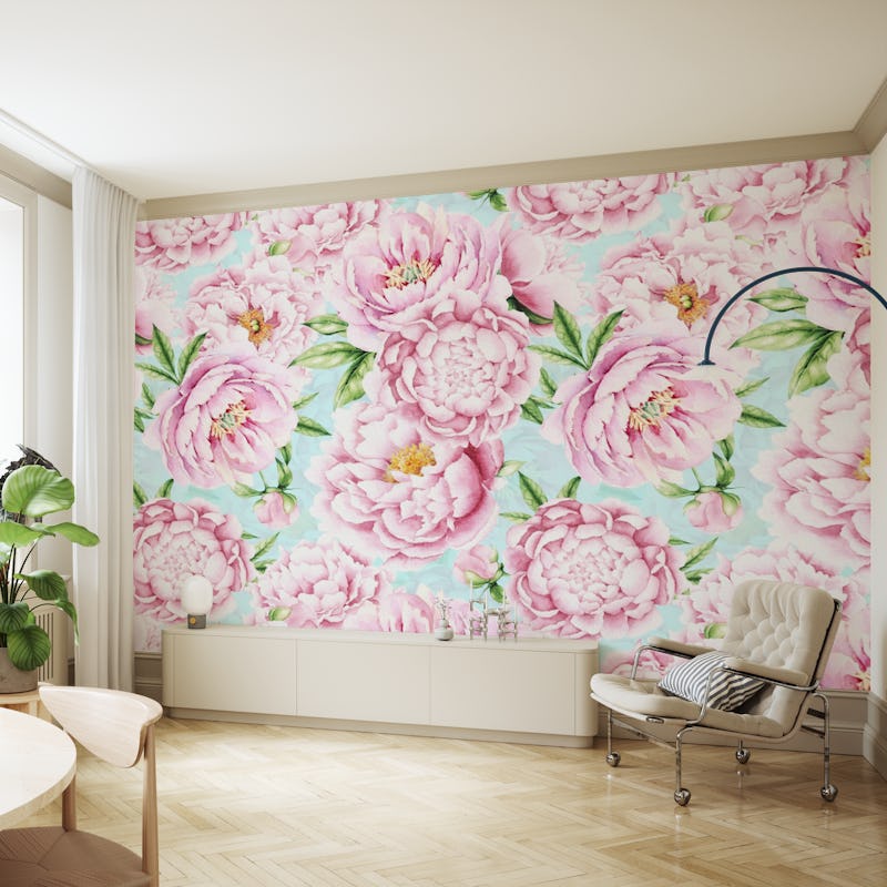 Pink Opulent Baroque Peonies On Turquoise