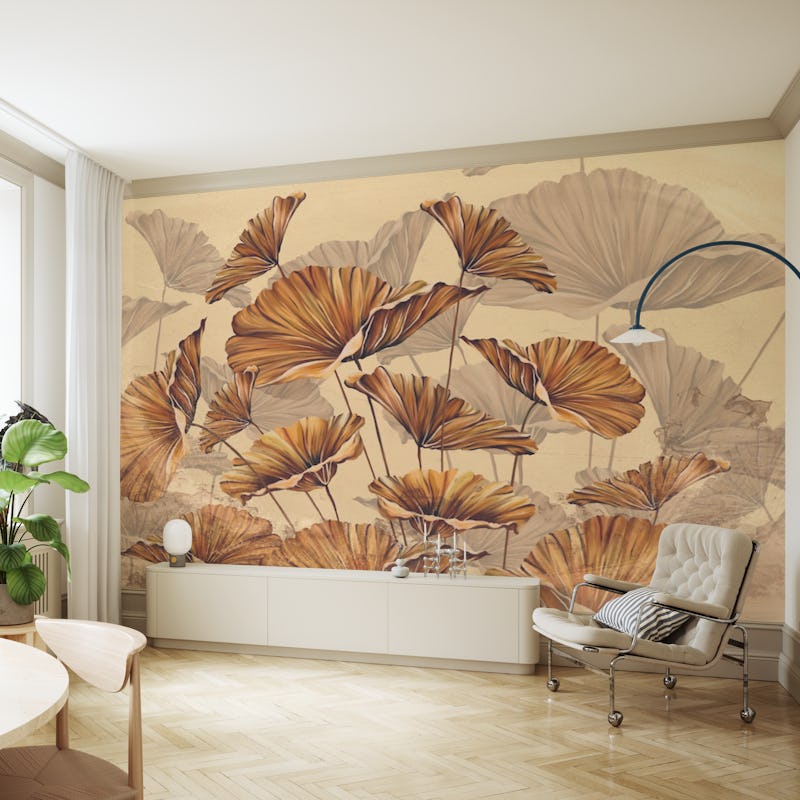 Golden leaves on beige