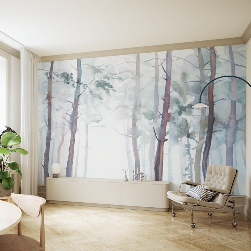 Watercolor foggy forest