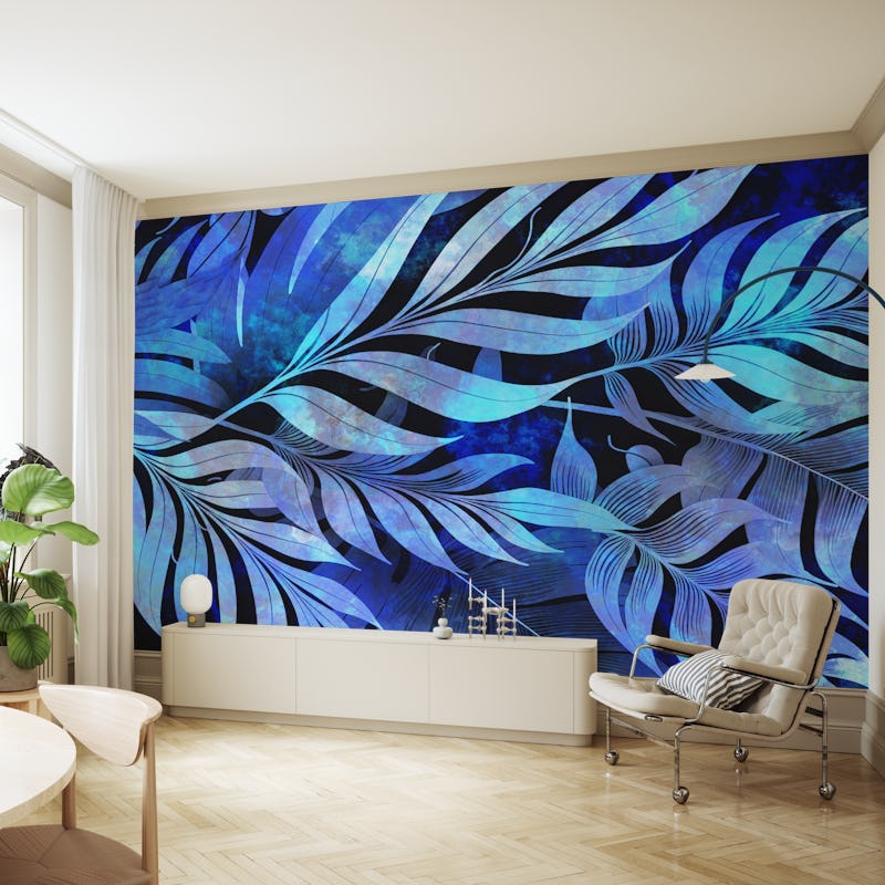 Blue Tropical Leaf Art