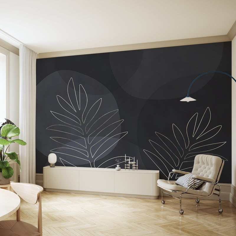 Tropical Foliage Elegance Dark Grey Silver
