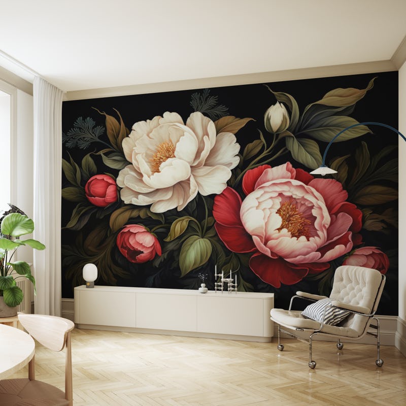 Red Baroque Opulent Moody Night Peonies 1
