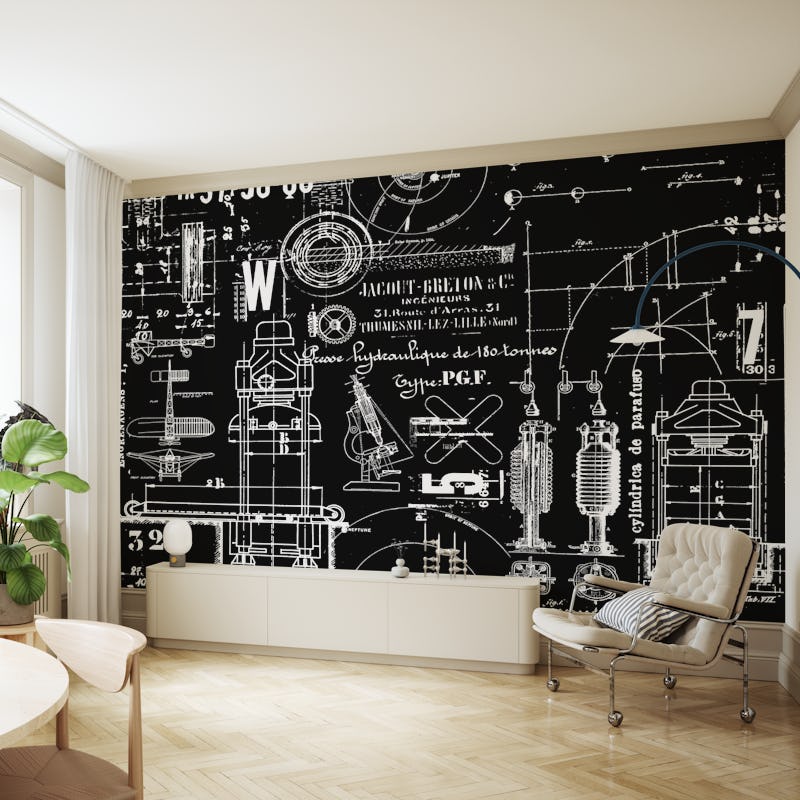 Historic Construction And Technology Pattern White On Black
