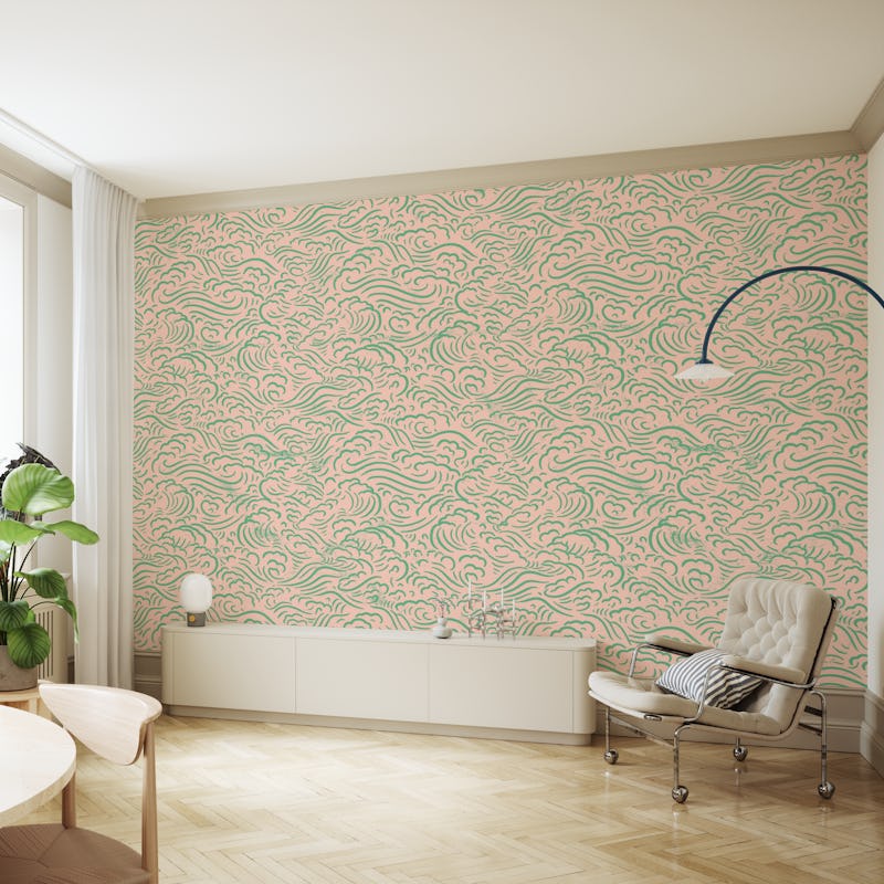 Japanese Wood Block Print Pink Green
