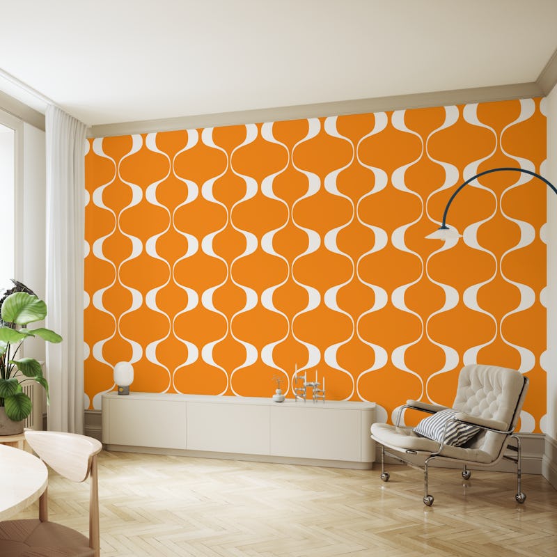 Vintage Abstract Geo Pattern Orange White