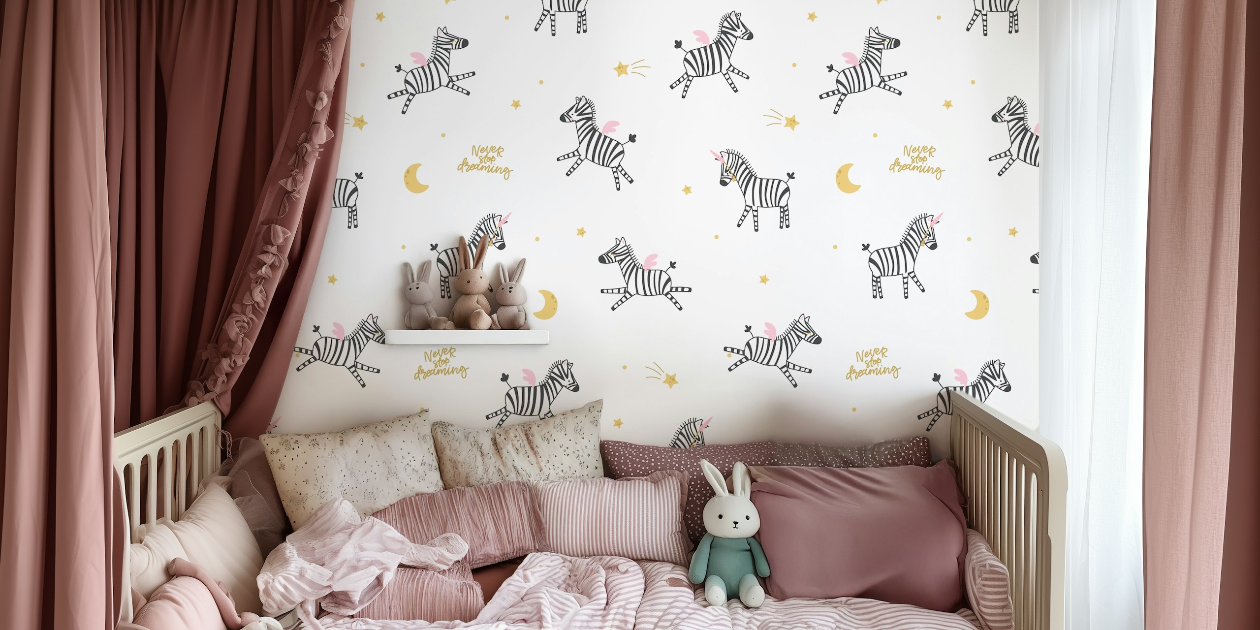 Never Stop Dreaming gold wallpaper in a room