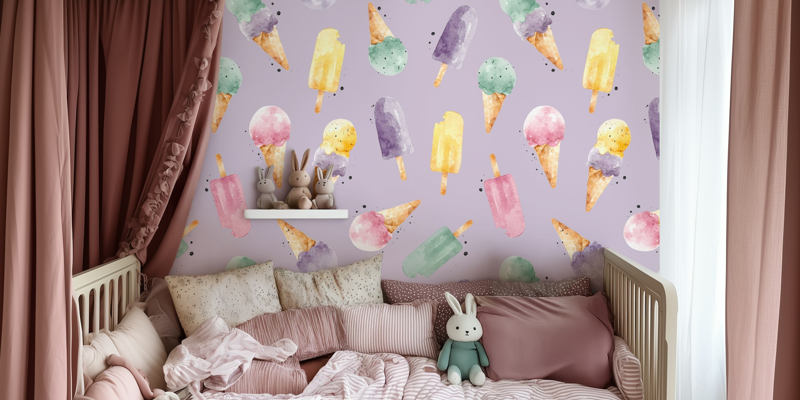 Diseño de papel tapiz Watercolor ice-cream violet