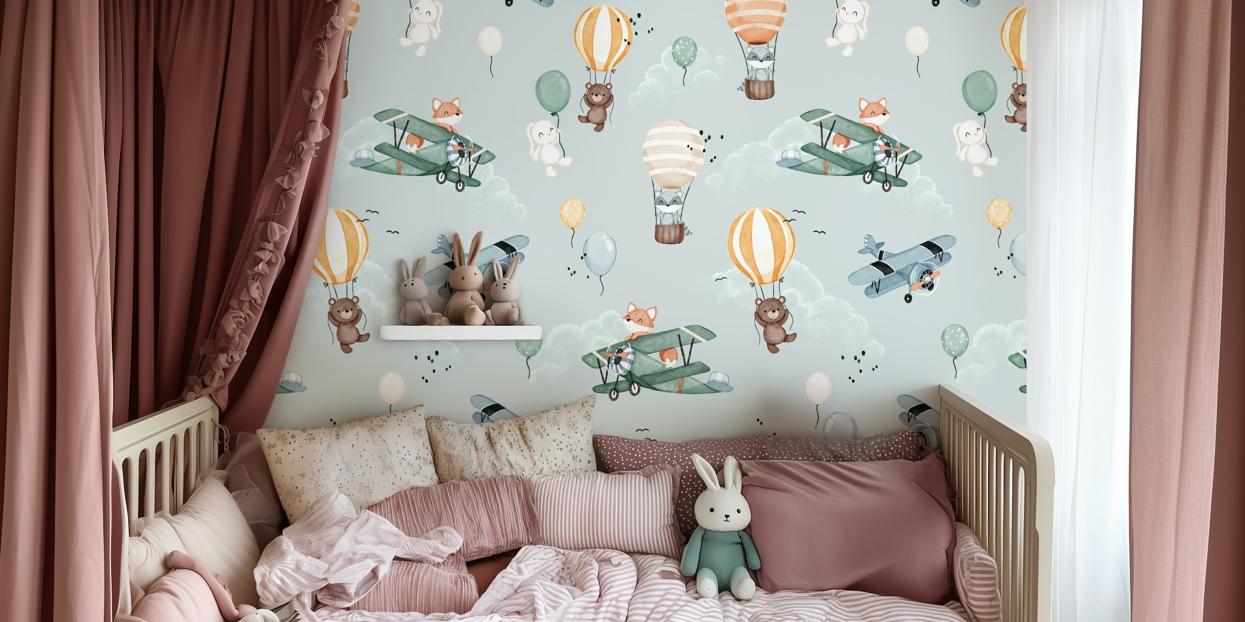 Up Up And Away mint wallpaper design in a room
