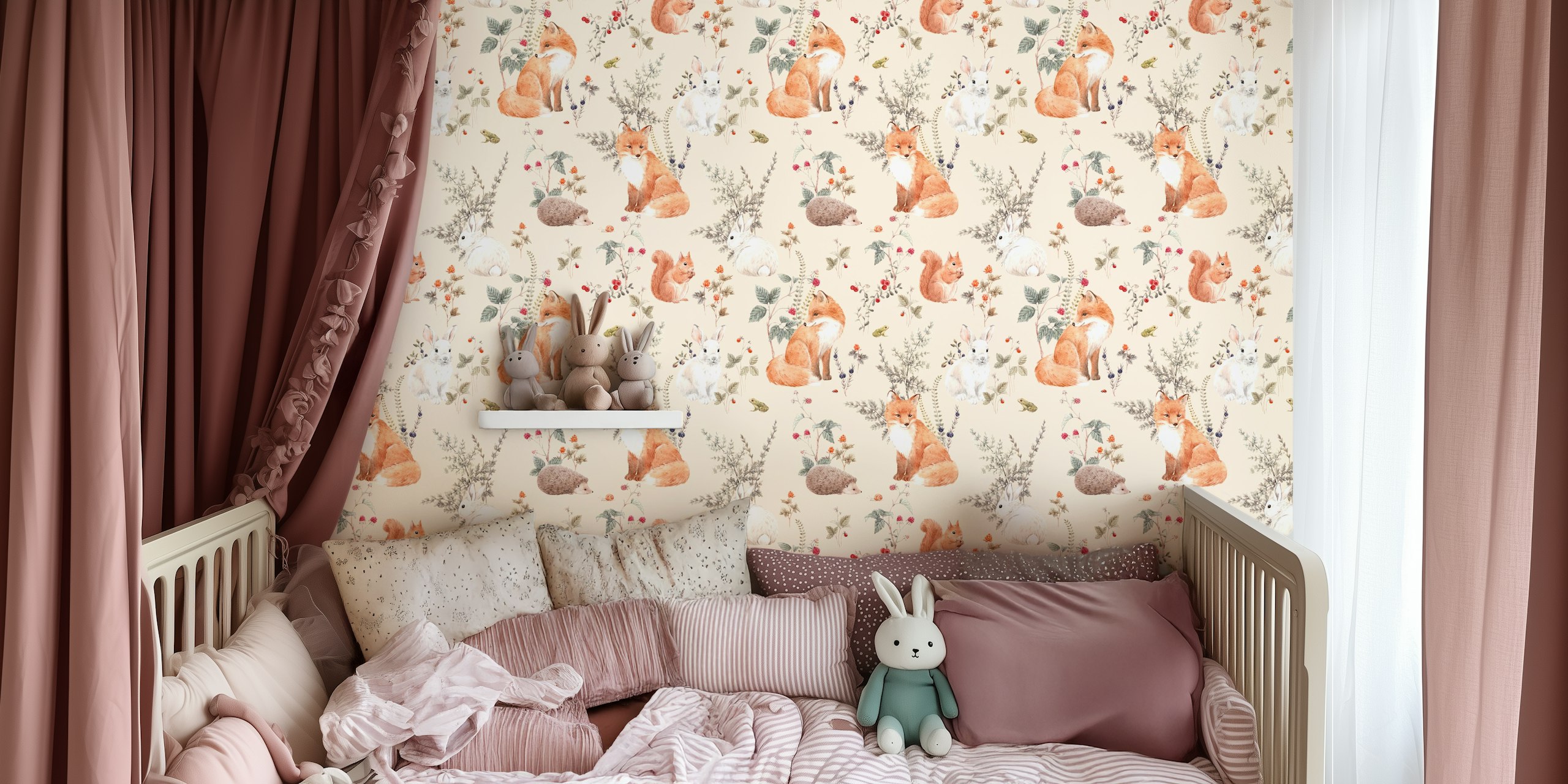 Blush Woodland Wonders wallpaper in a room