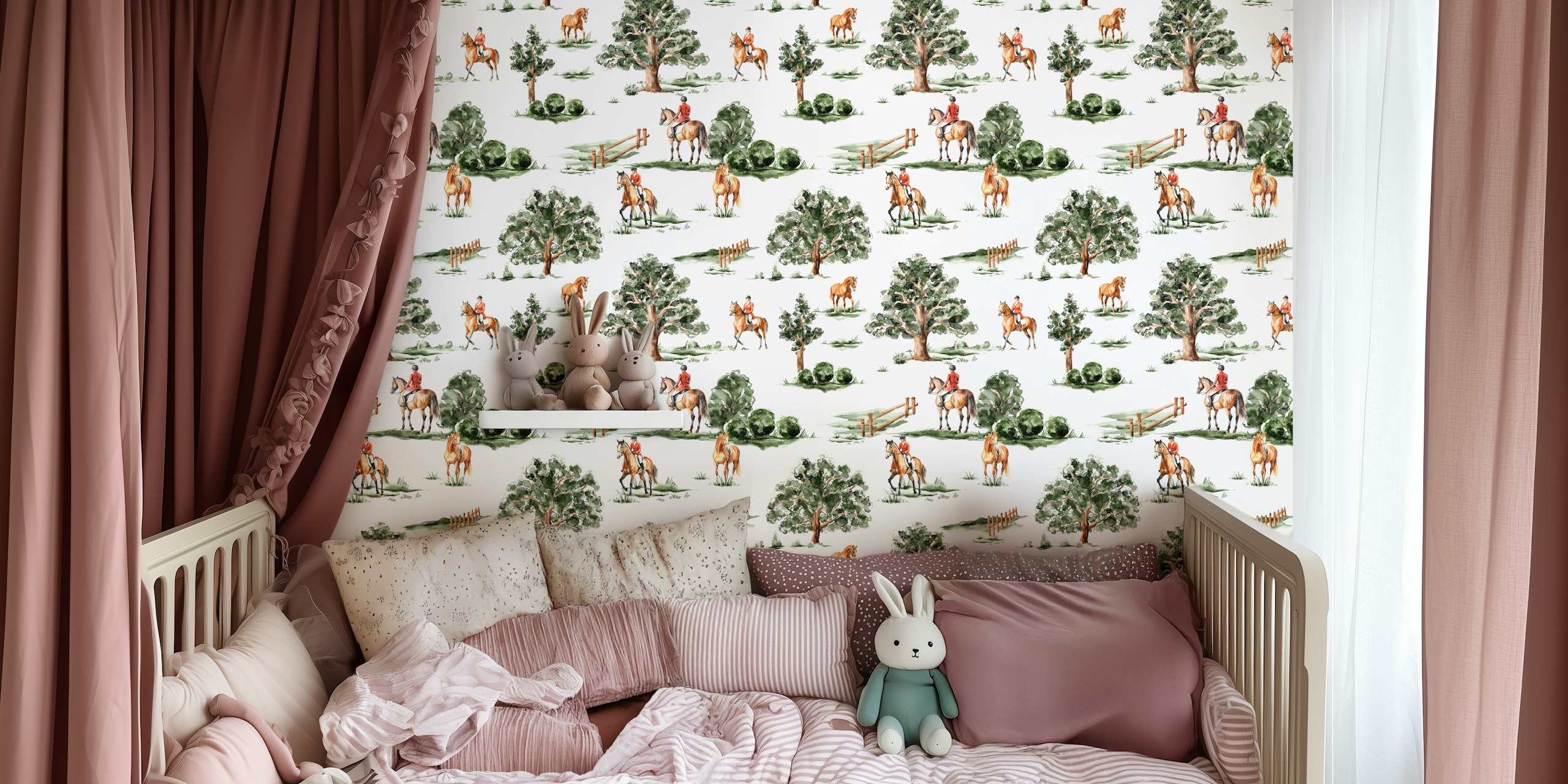 Equestrian countryside wallpaper w pokoju