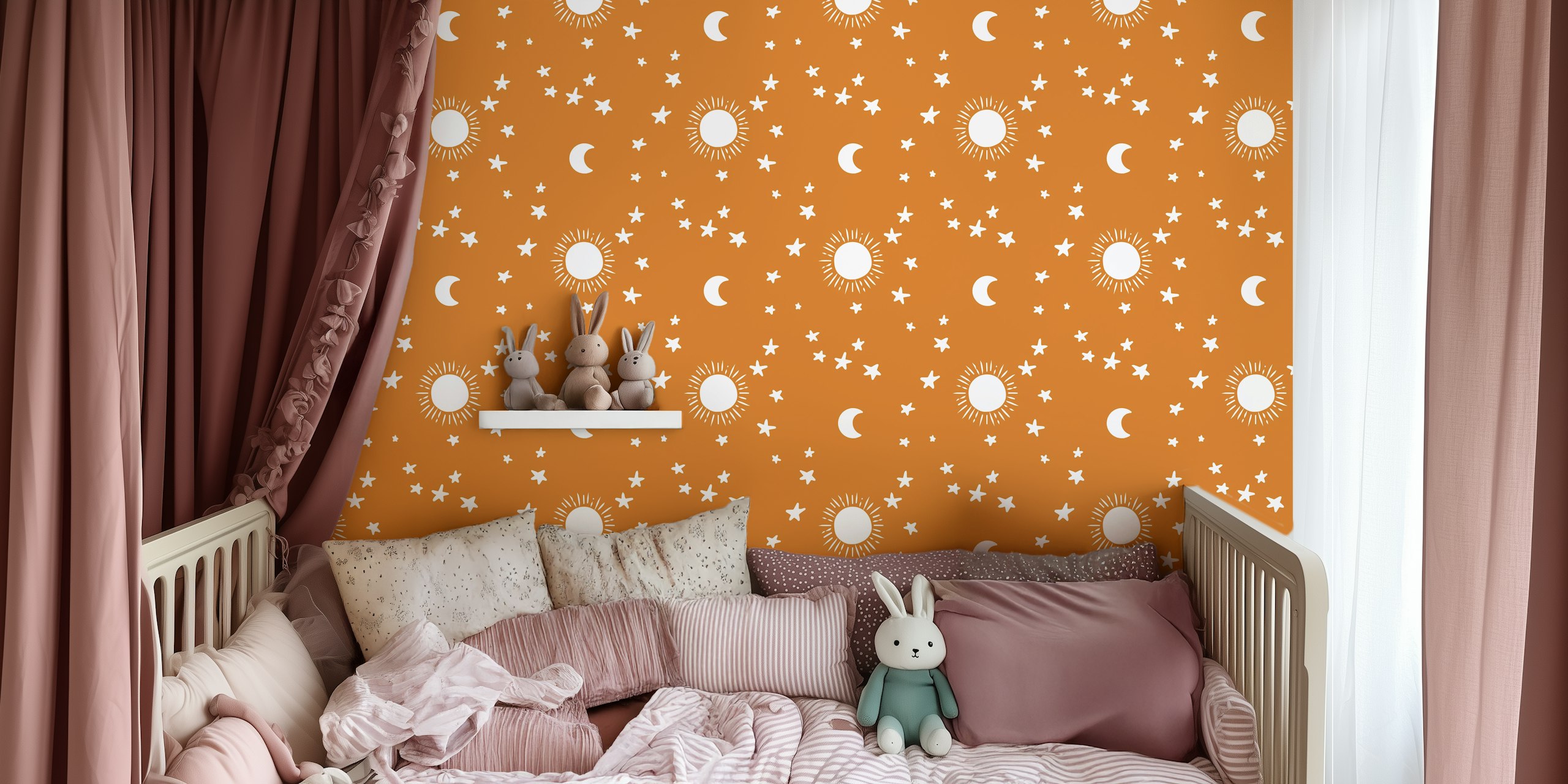 Celestial stars wallpaper in a nursery