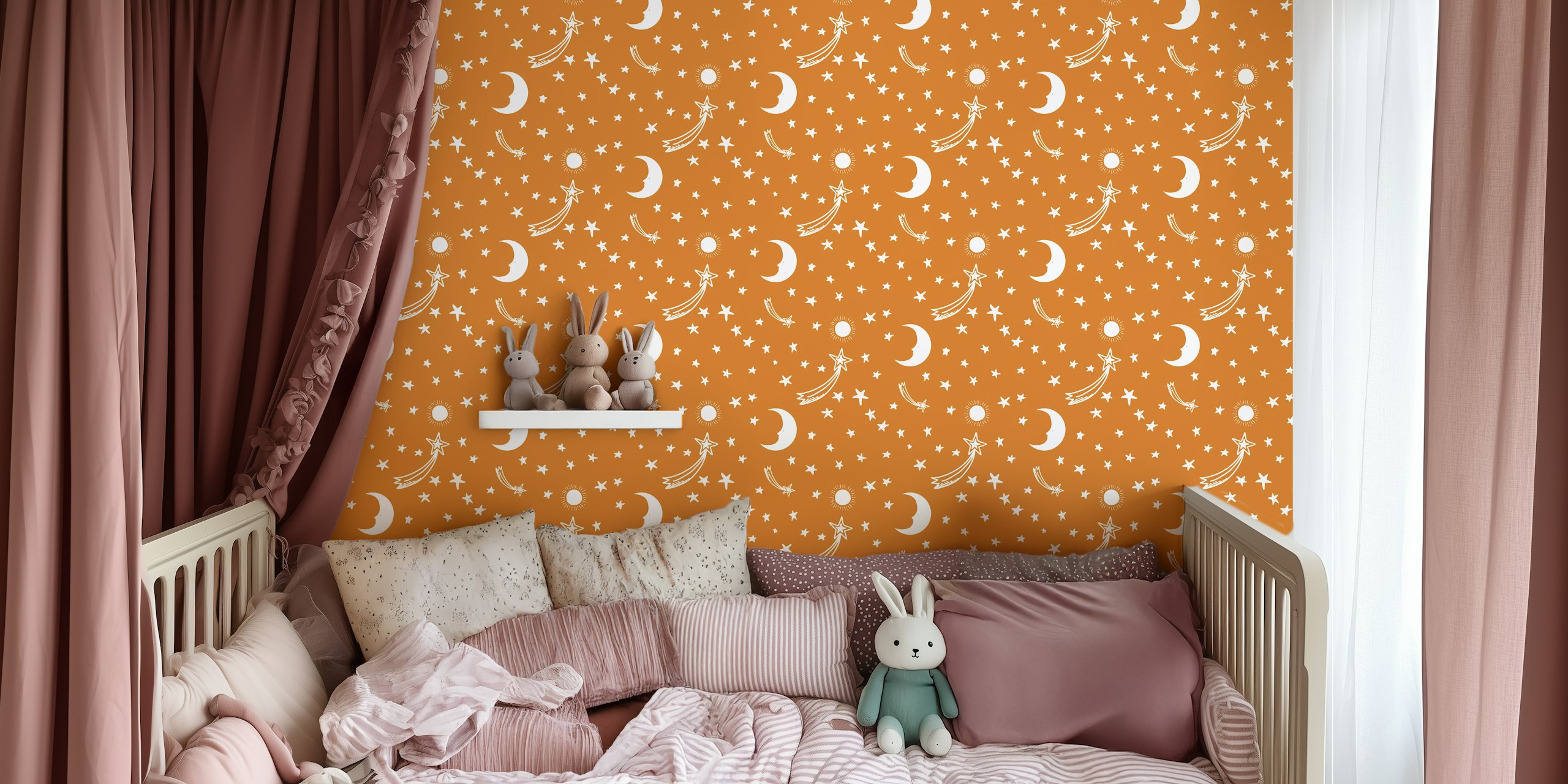 Starry Night Charm - Golden Amber wallpaper in a room