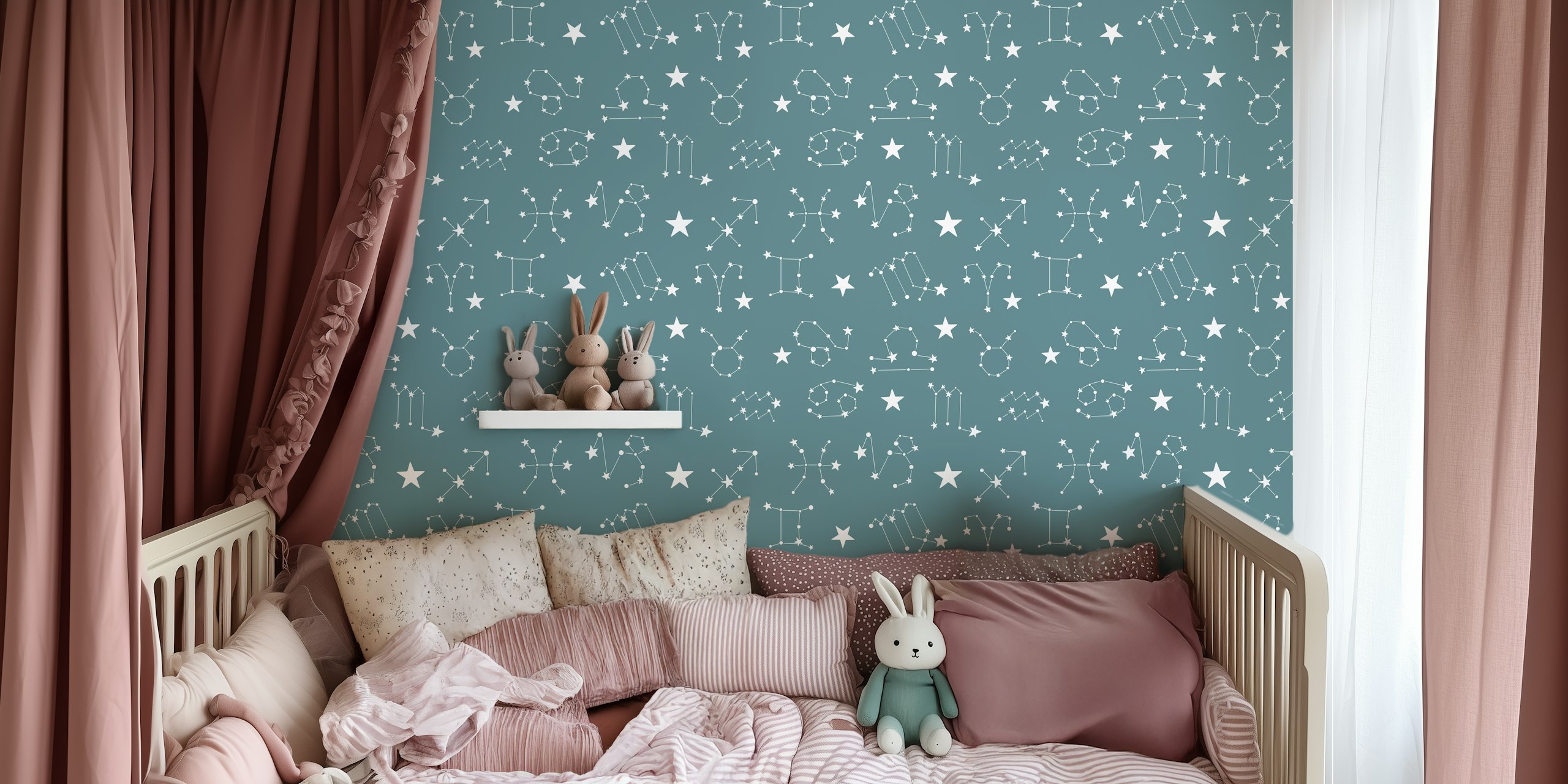 Slate teal tapet med Starry Constellations