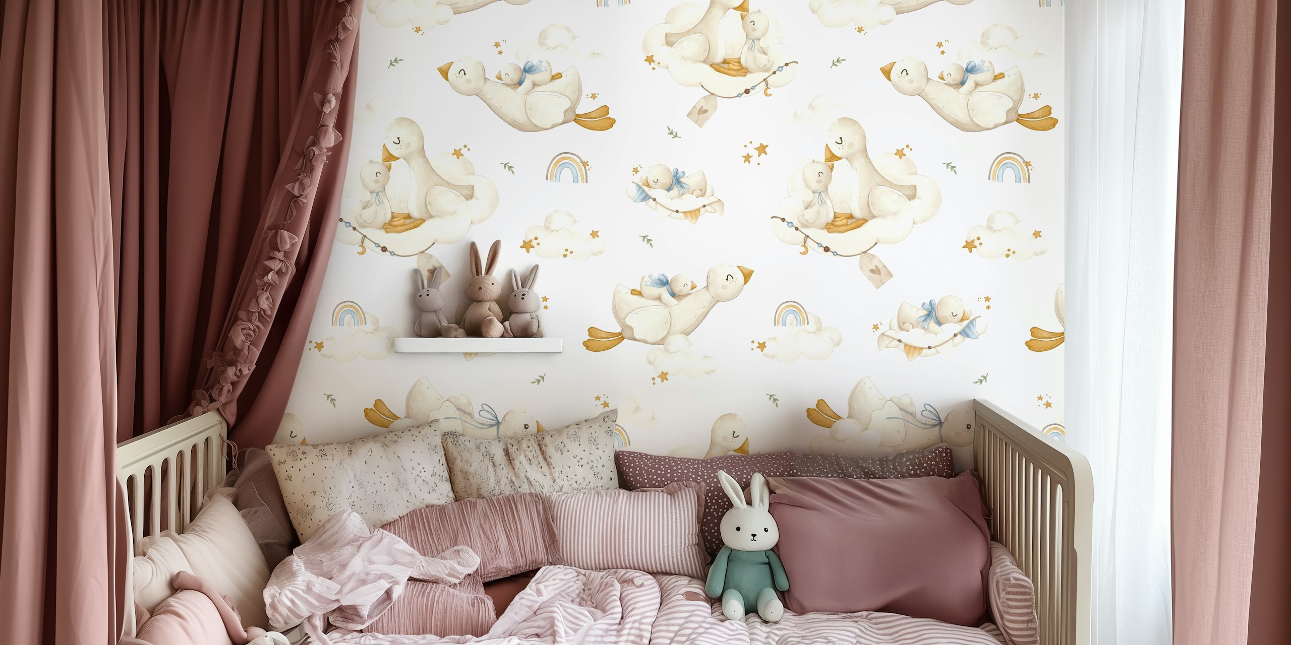 Fluffy Geese wallpaper in a room