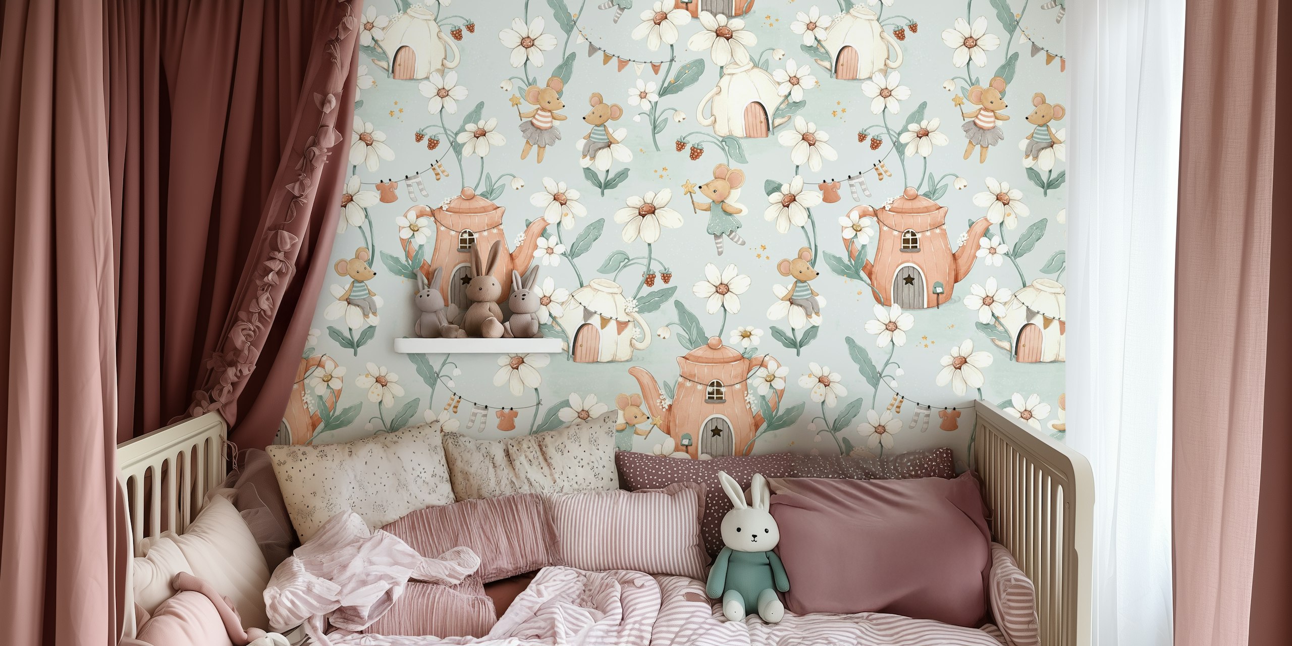 Secret Tiny World mint wallpaper in a room