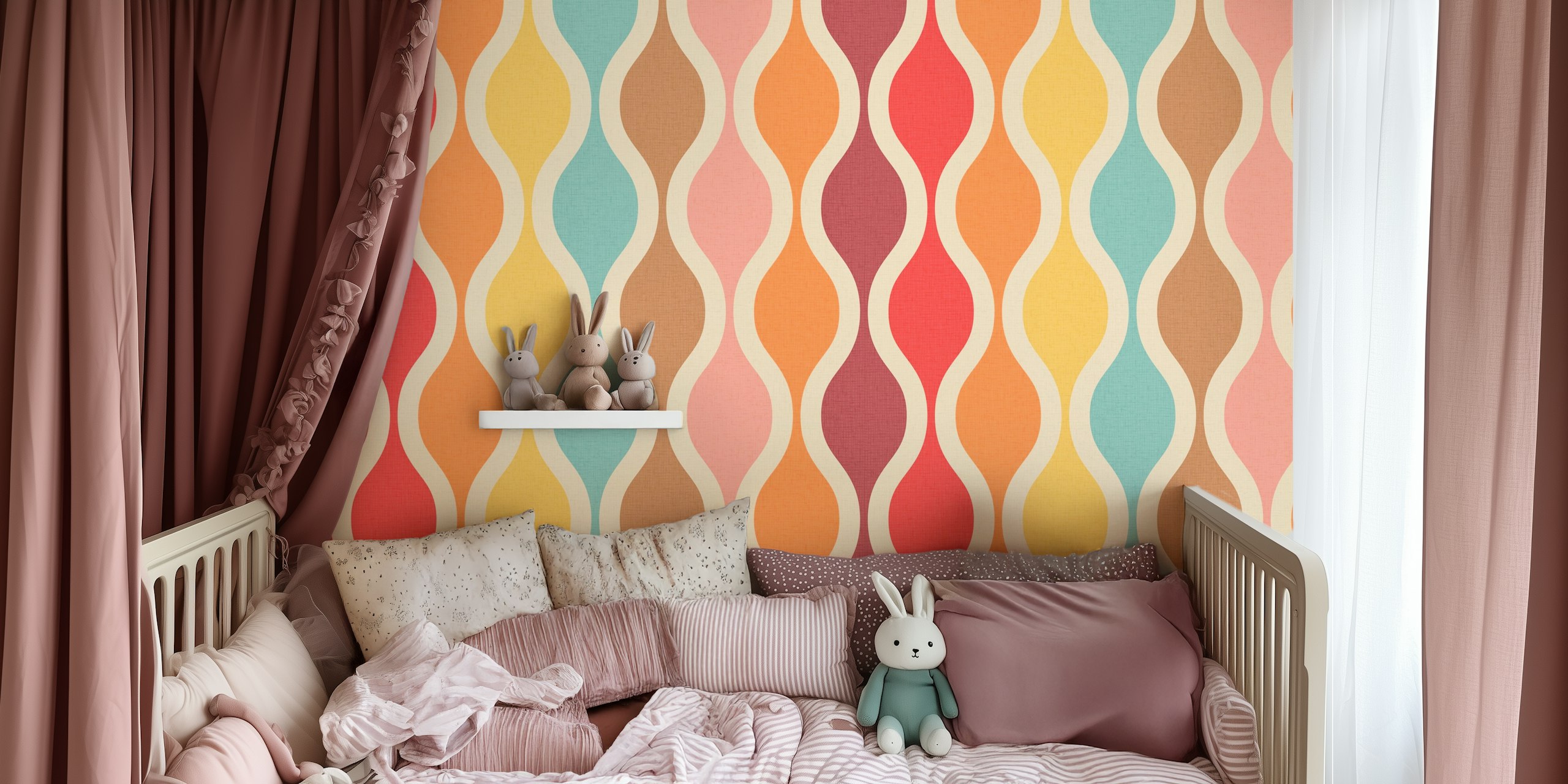 Colorful Wavy Stripes wallpaper σε ένα δωμάτιο