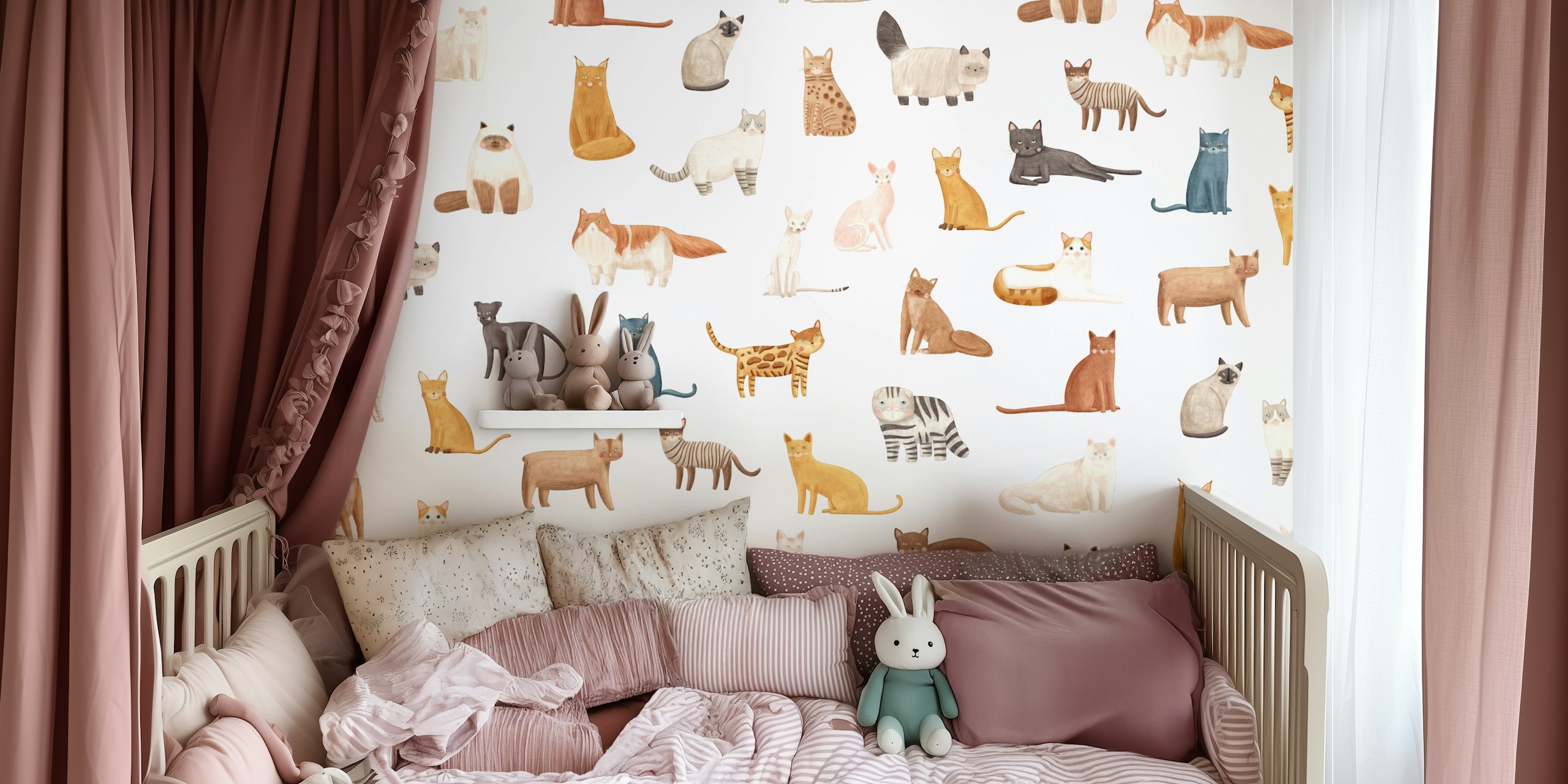 Adorable cat wallpaper in a cozy room