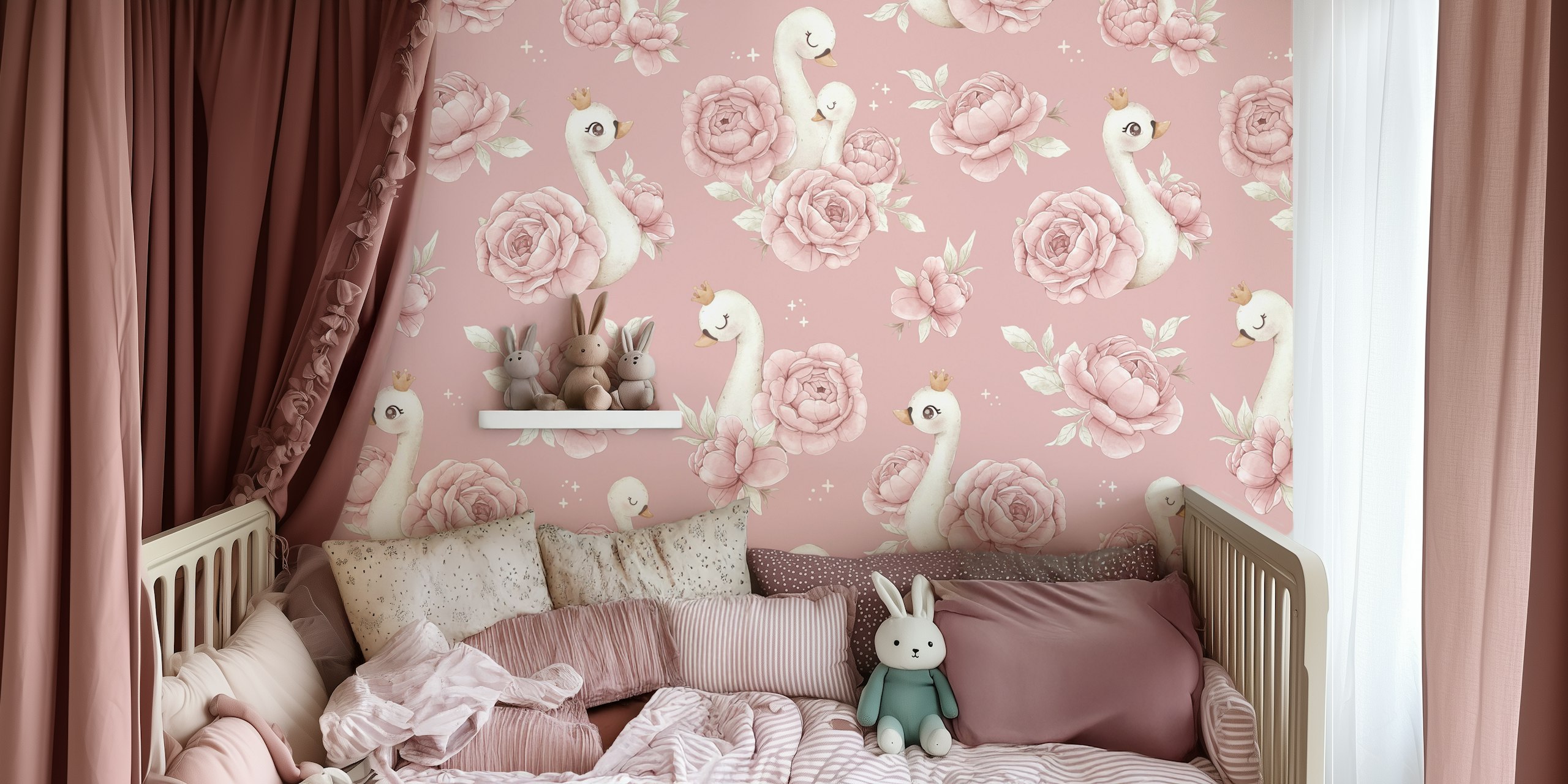 Carta da parati Peony Swan 2 in un contesto di stanza