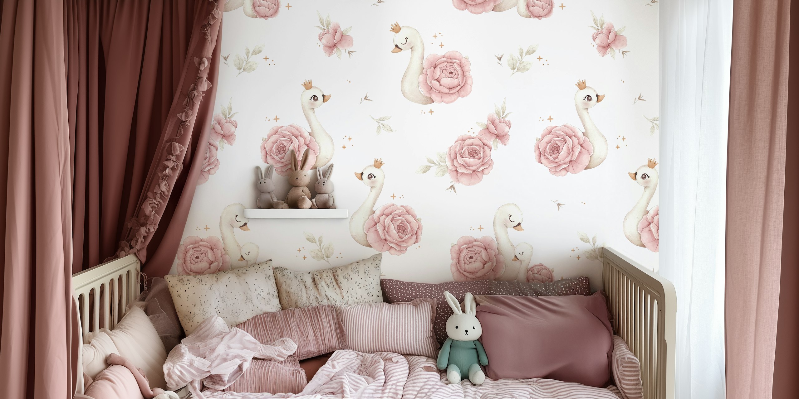 Peony Swan wallpaper pattern in a room