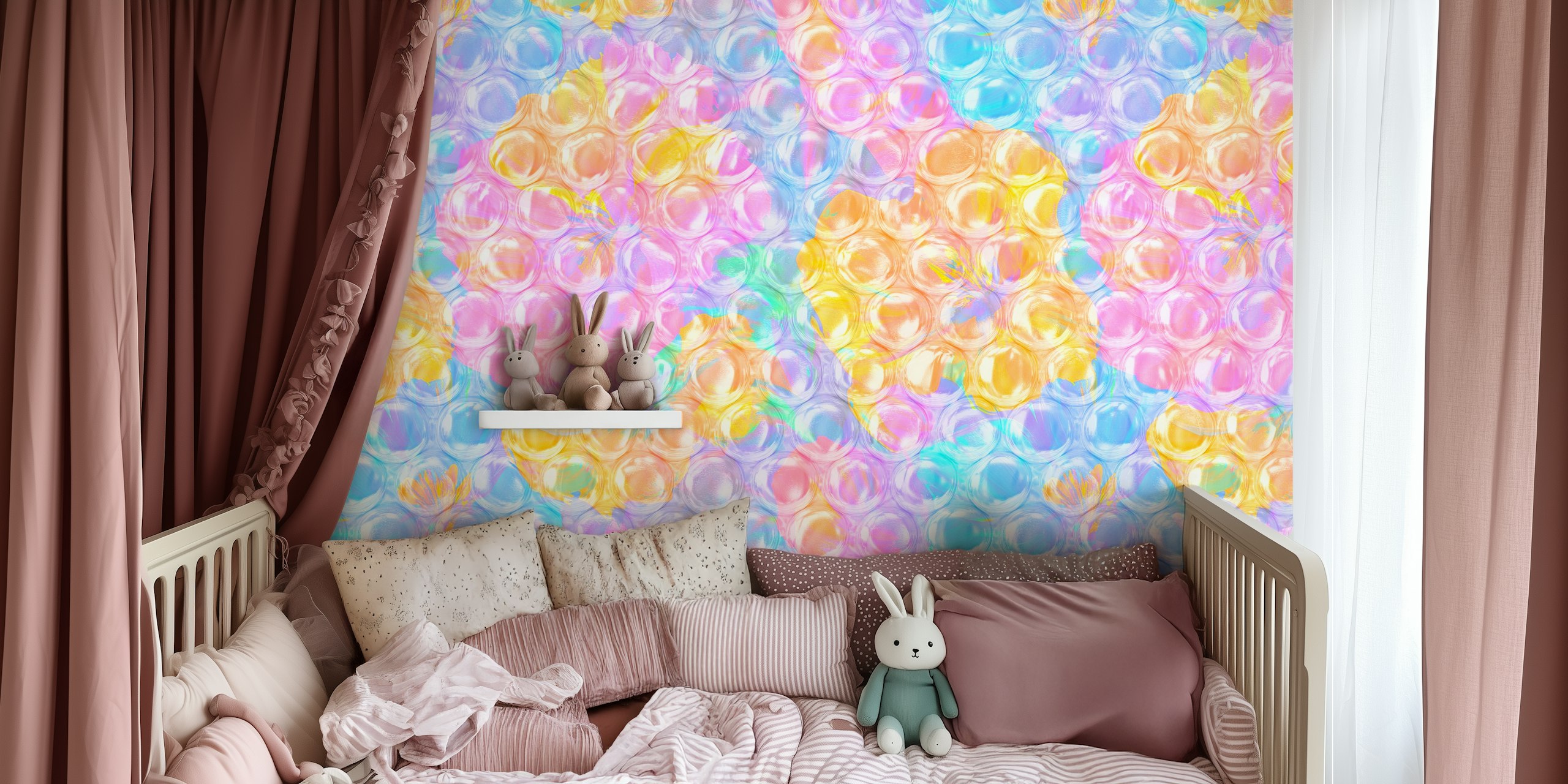 Colorful bubble flowers in pastel tones wallpaper
