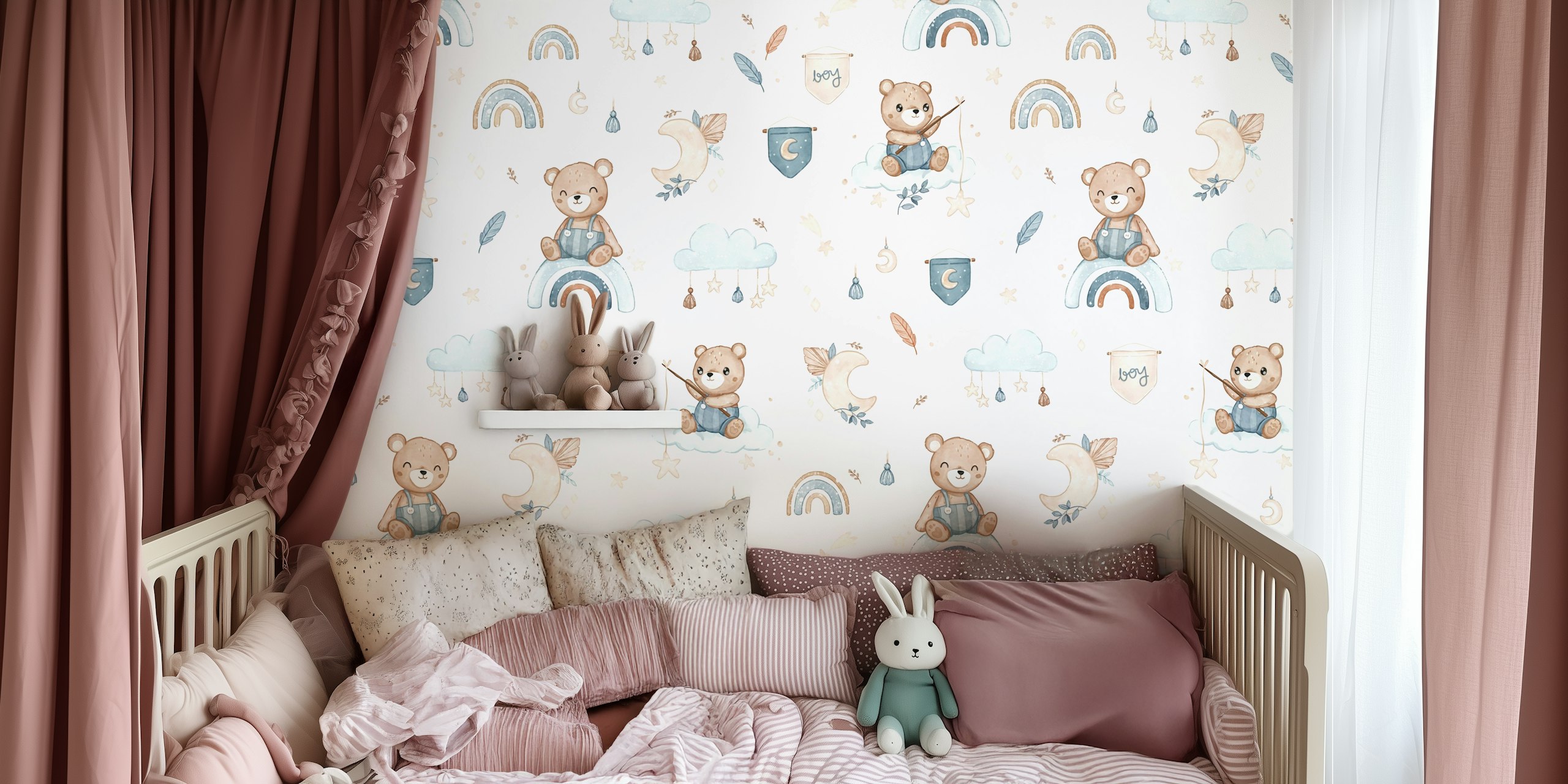 Boho Bear behang in een kinderkamer