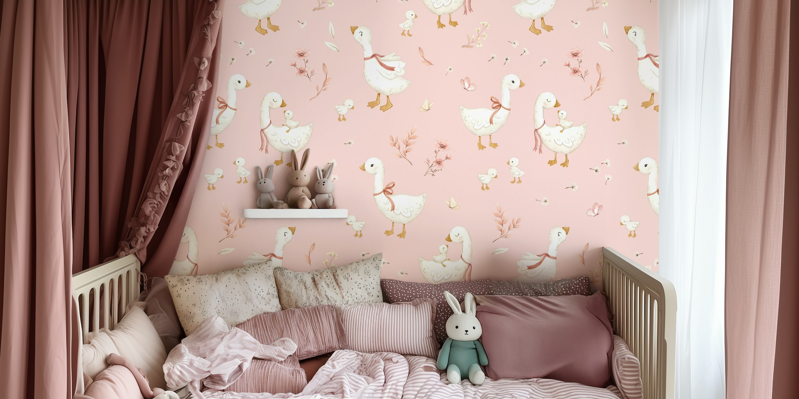 Ταπετσαρία Petal Geese σε ρύθμιση δωματίου