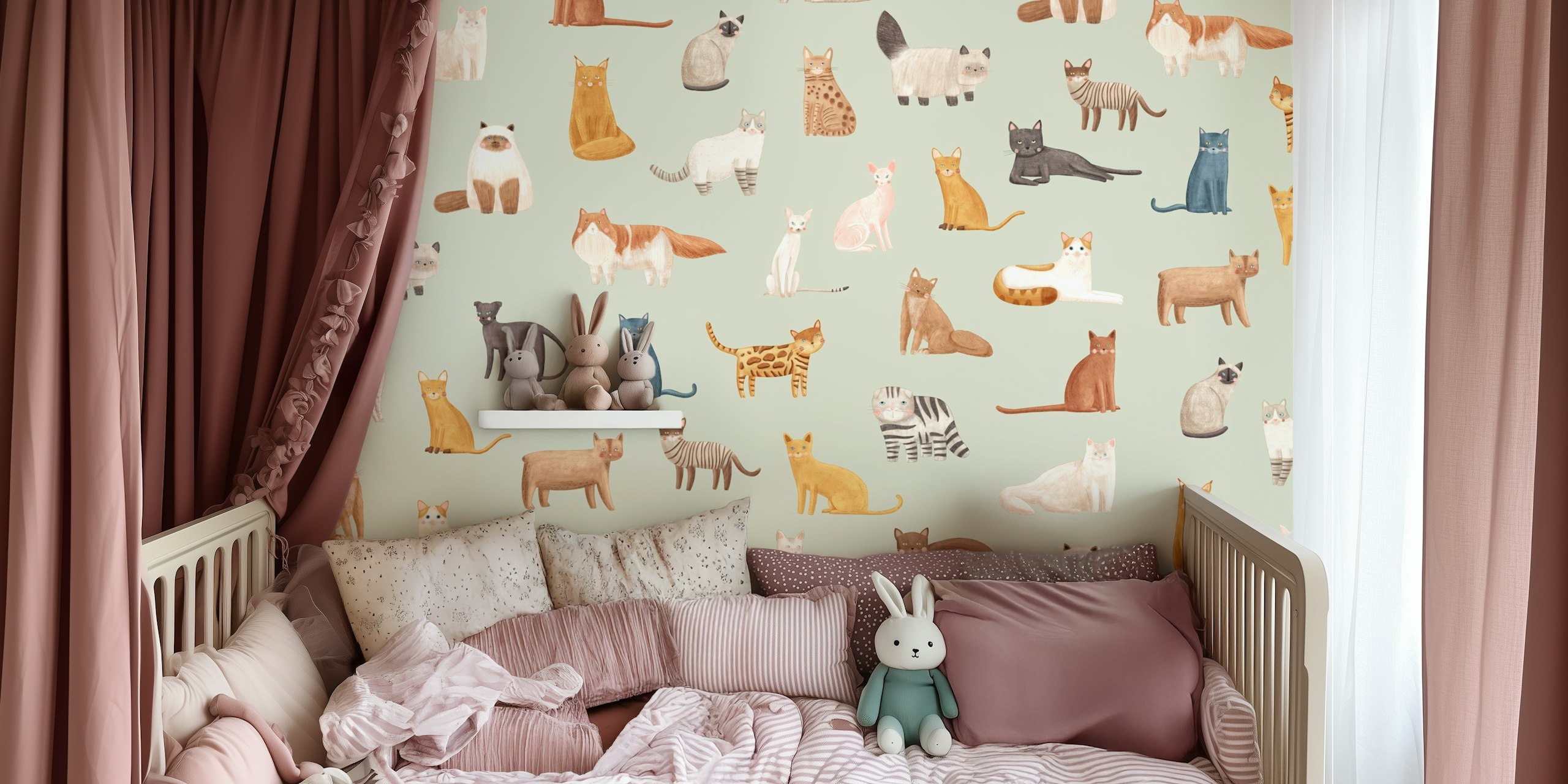Delightful cat fiesta wallpaper design in a room