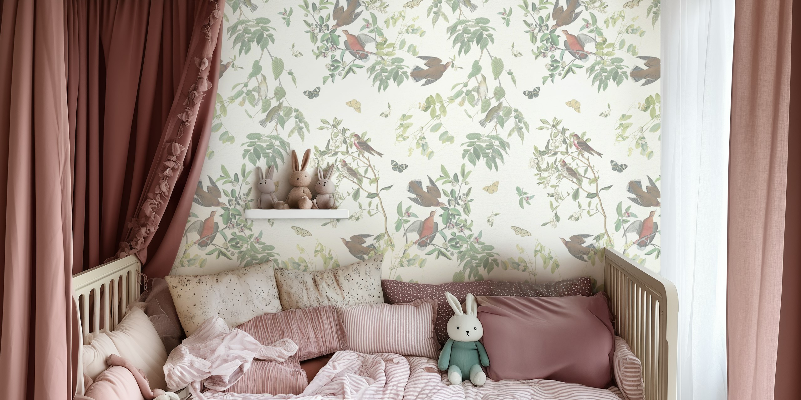 Wings and Flora Charm Fade papel pintado en una habitación