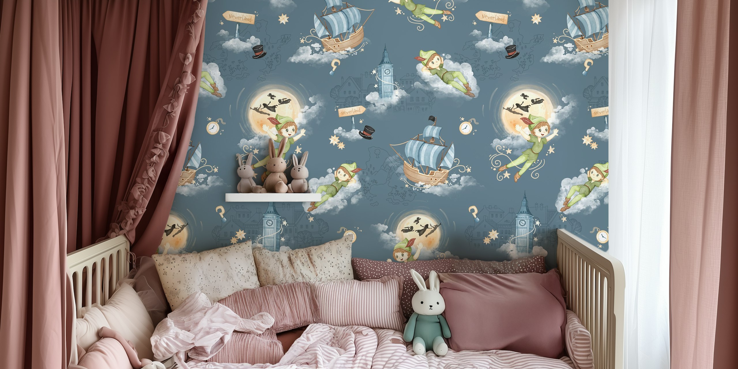 Peter Pan Neverland-behang in een kamer