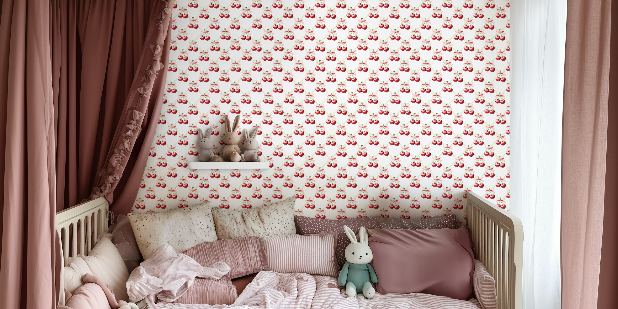 Papier peint Vintage Cherry Bow Delight dans une pièce