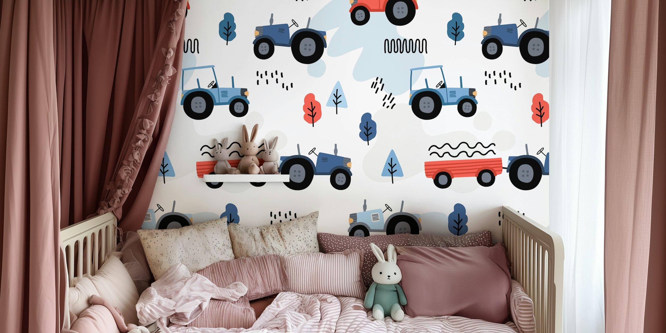 Papier peint Doodle Tractors dans une pièce