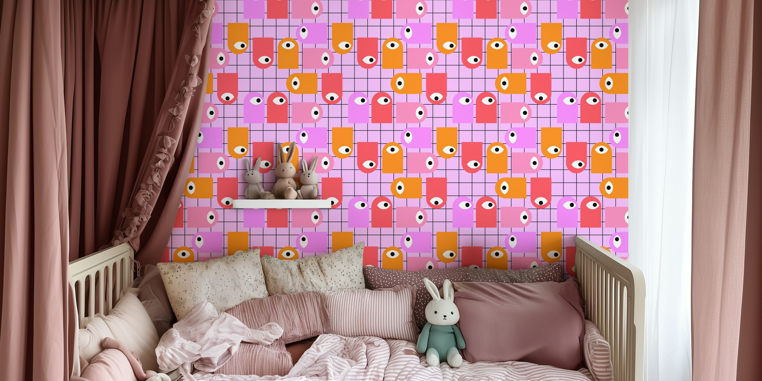 Bright Eye Grid wallpaper pattern in a room