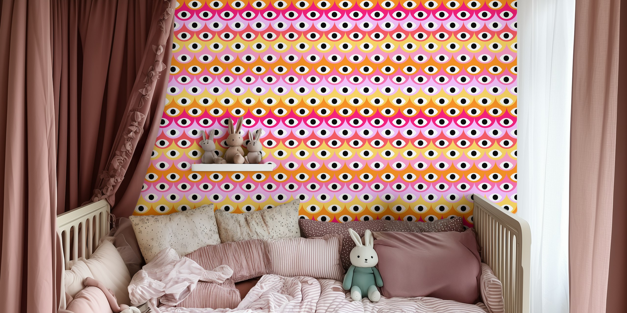 Kleurrijke Vibrant Eye Motif-behang in een kamer