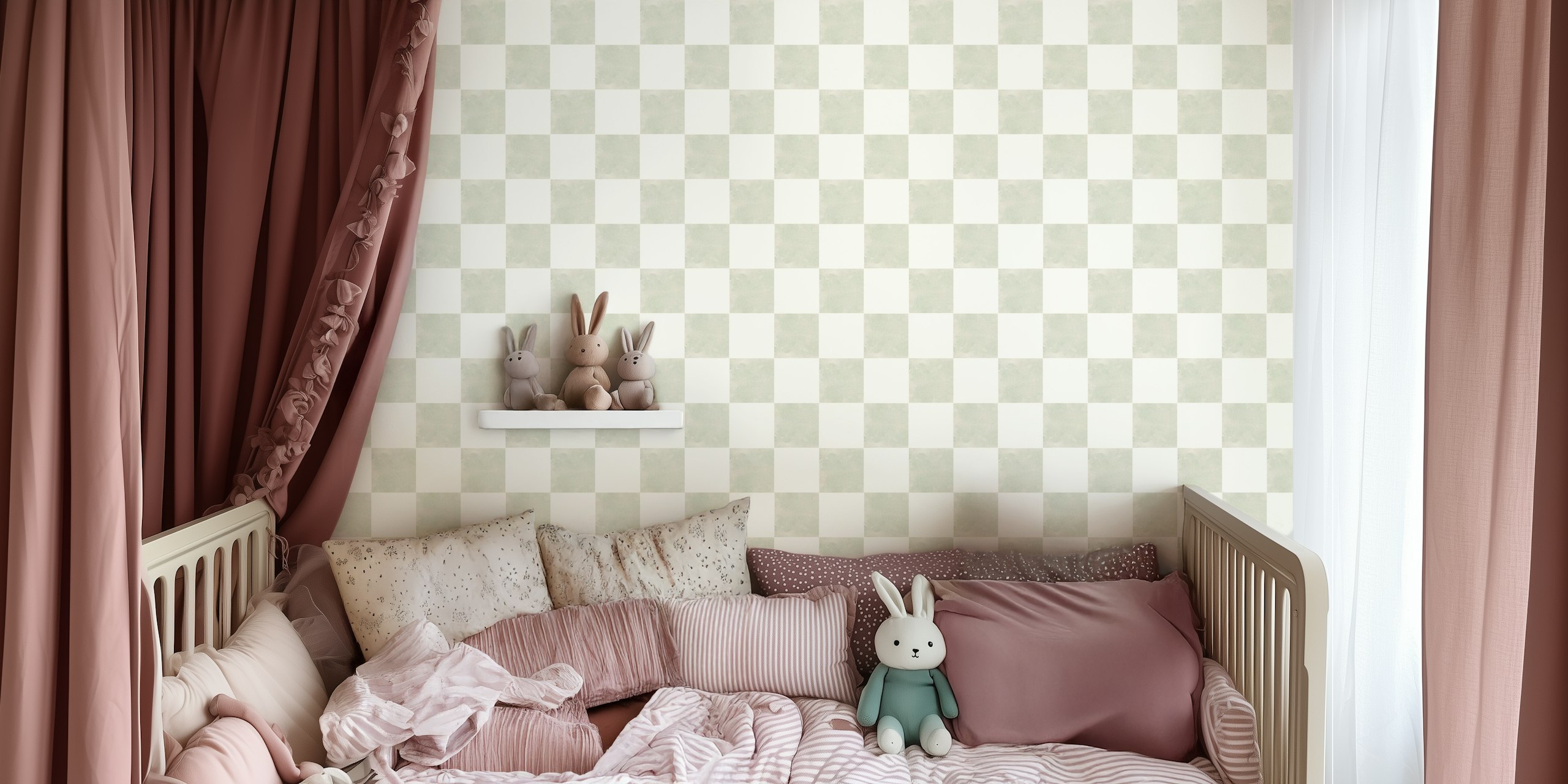 Classic mint green neutral checks papel de parede