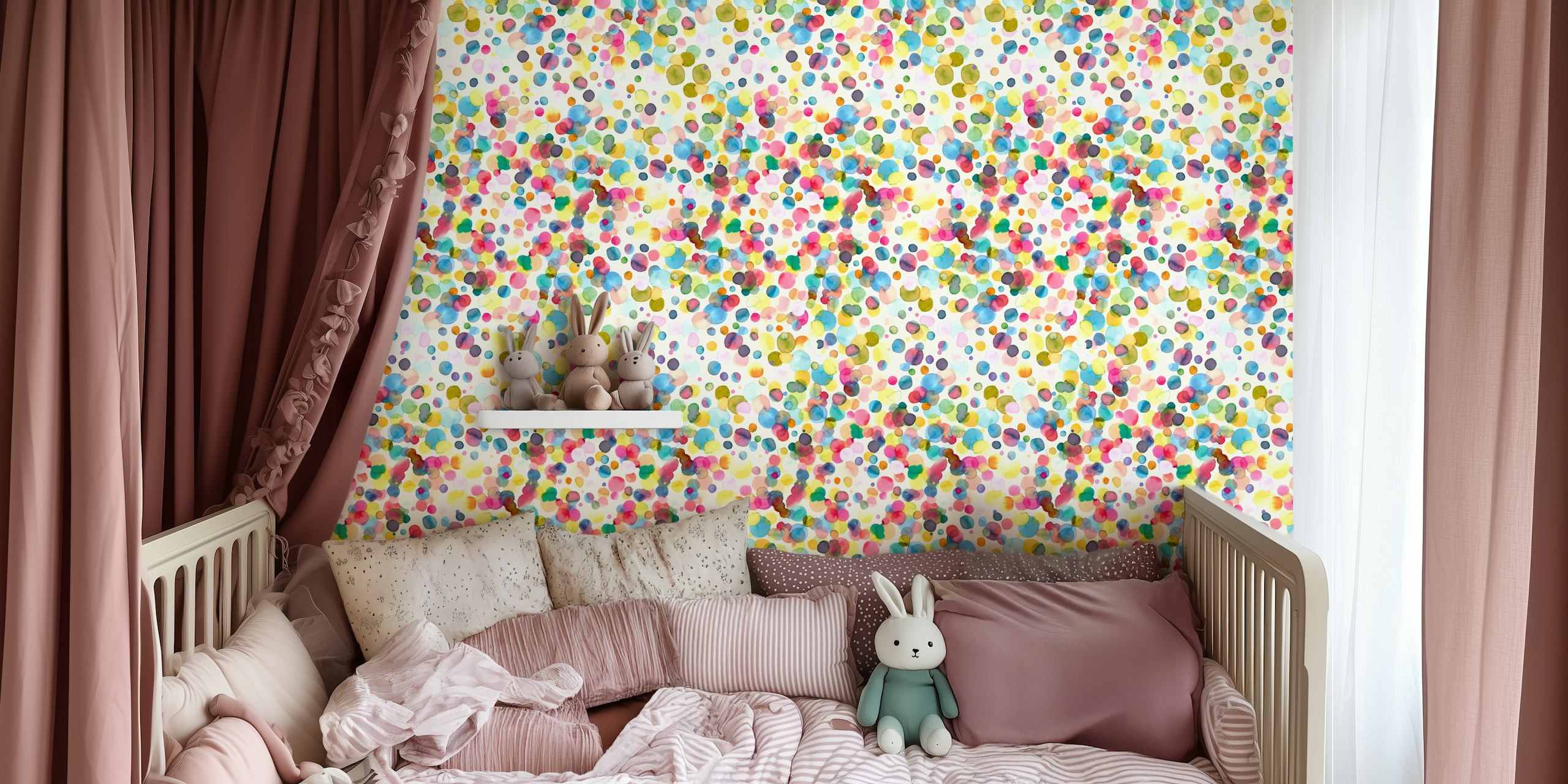 Papel de parede Joyful Watercolor Dots em um quarto