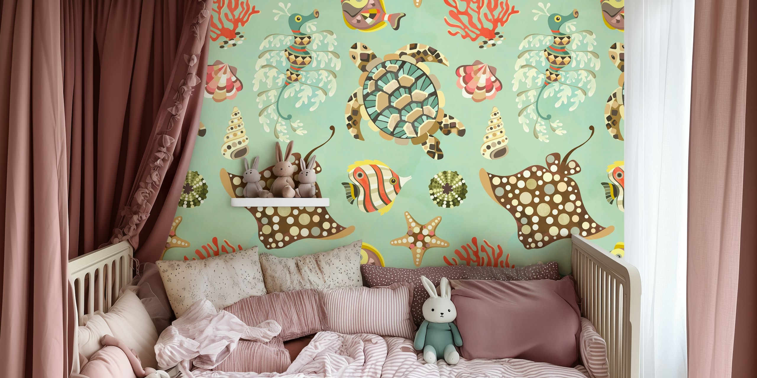 Whimsical coral reef tapet i et rum