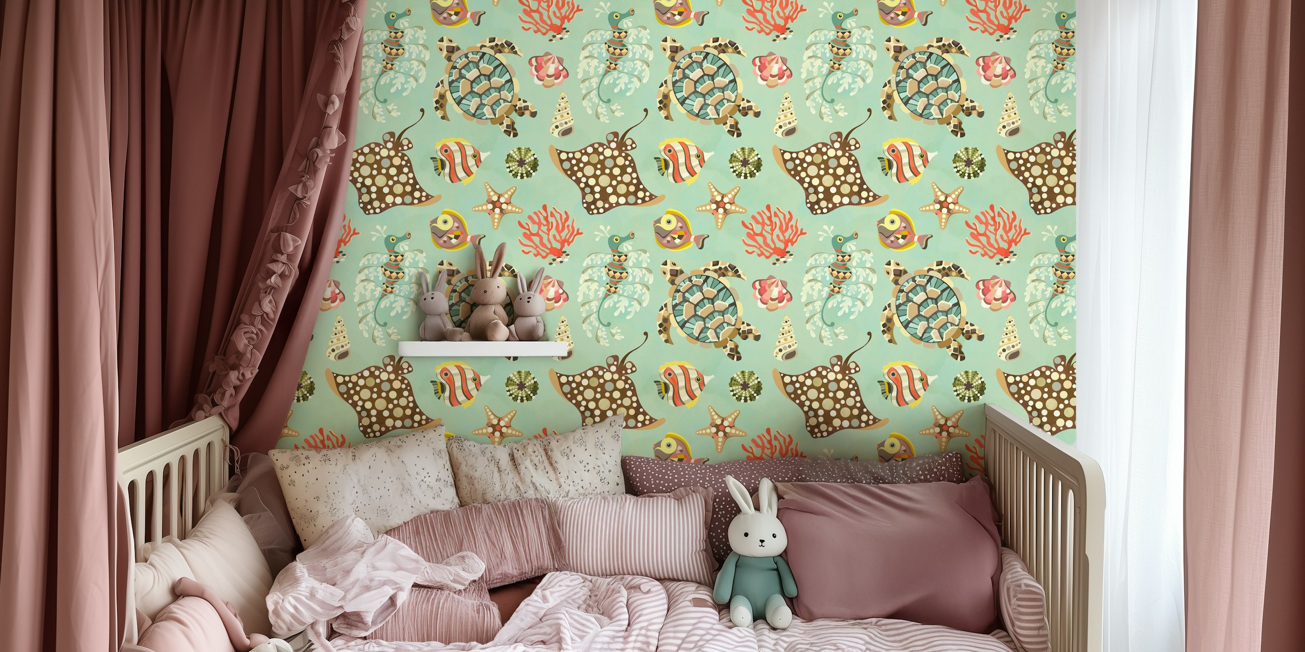 Whimsical coral reef tapet i et rom