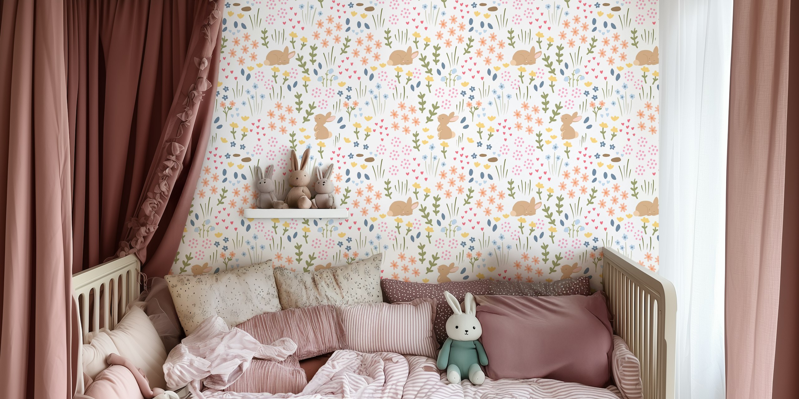 Ταπετσαρία Spring Garden Rabbits σε ένα δωμάτιο