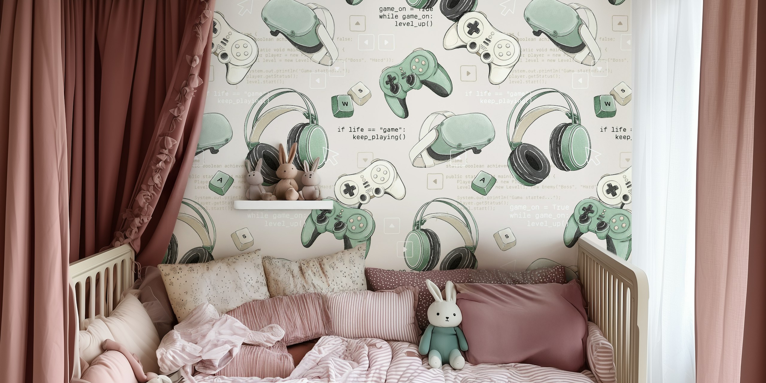 Game Mode: On cream green tapetti huoneessa