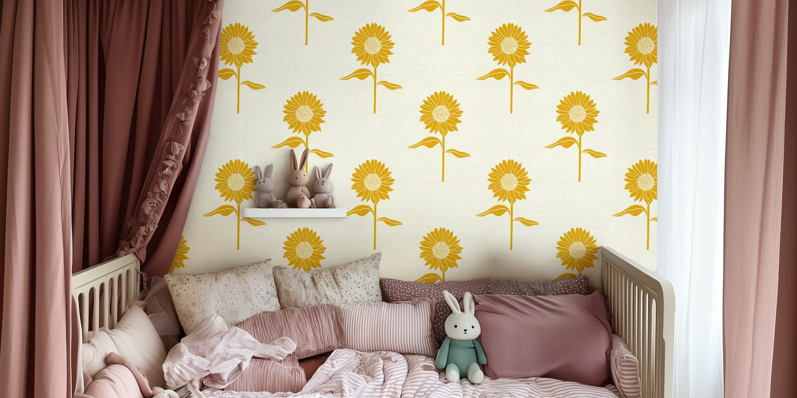 Golden Sunflower wallpaper huoneen asetelmassa
