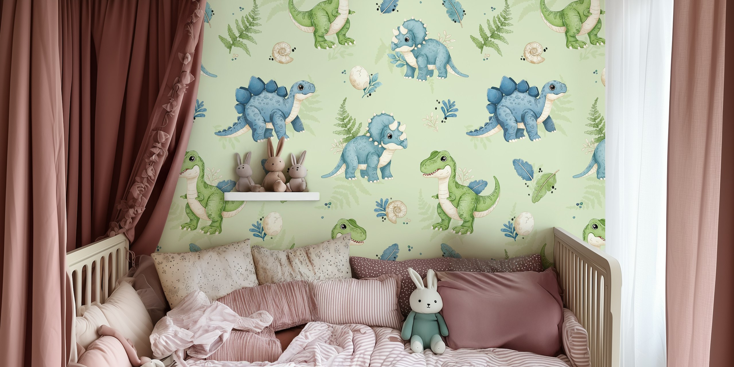 Dino Pals grön tapetdesign i ett rum