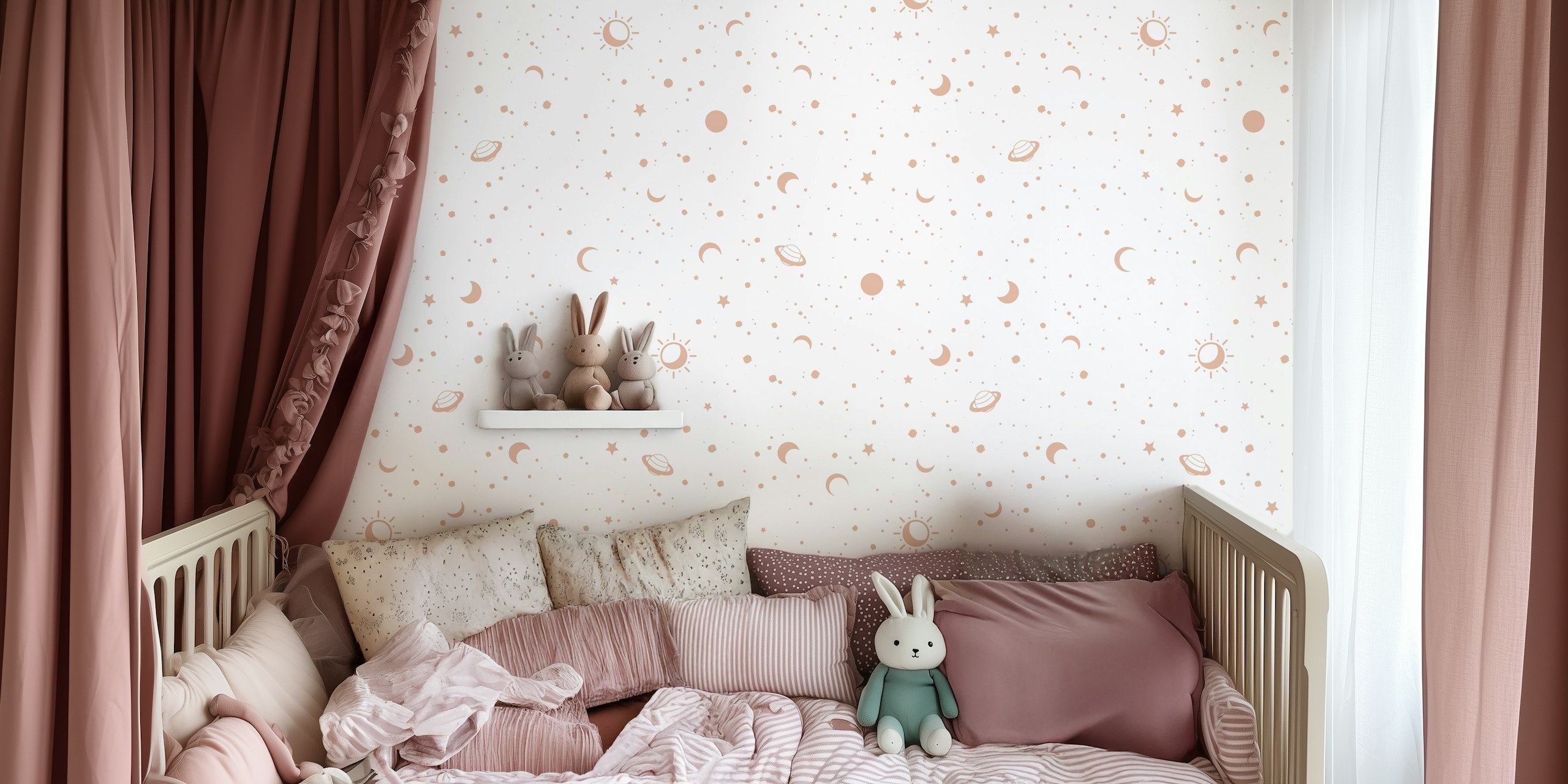 Celestial wallpaper with moons and stars design