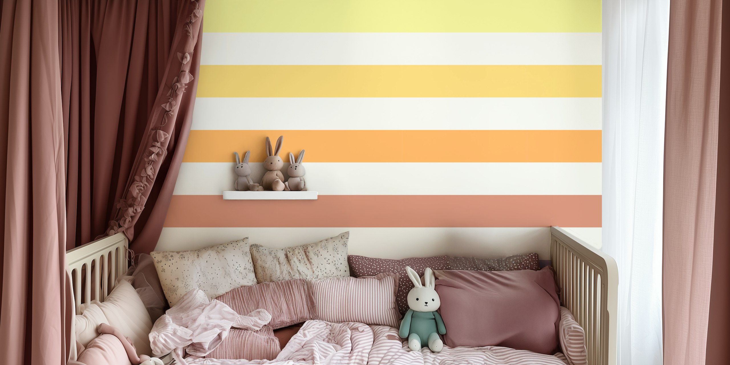 Pastel rainbow stripes in soft tones of yellow, orange, purple, blue wallpaper