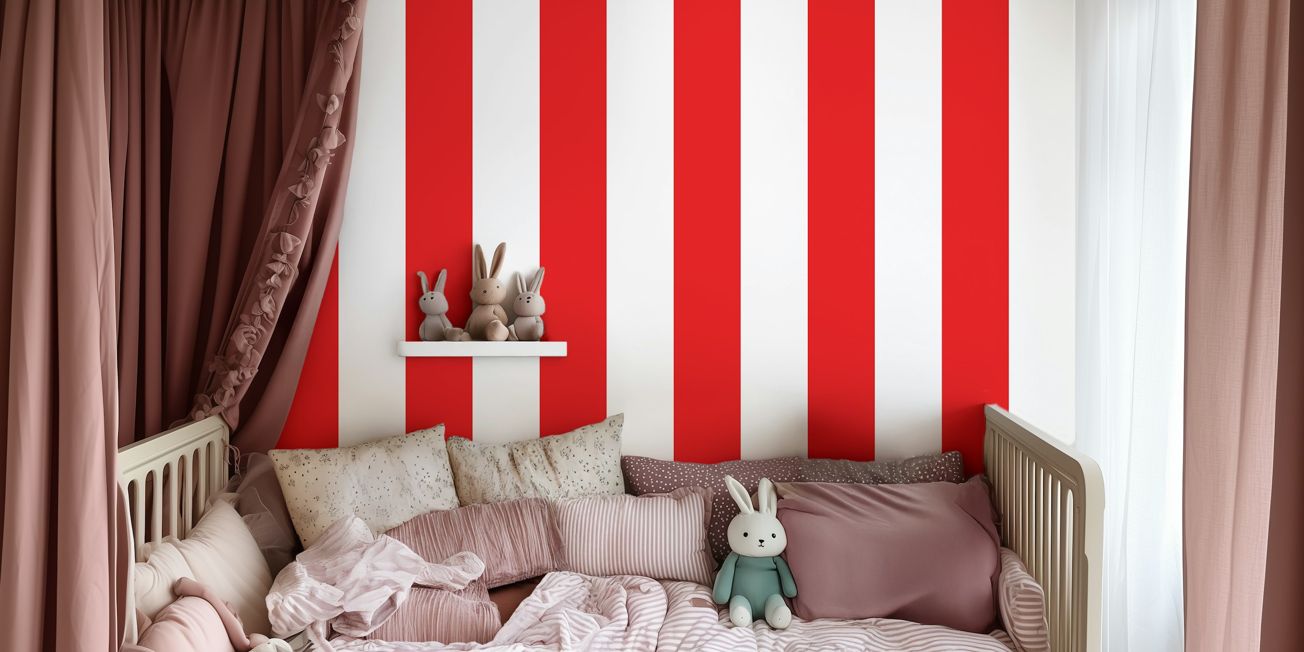 Papier peint Red Christmas Stripes dans une pièce