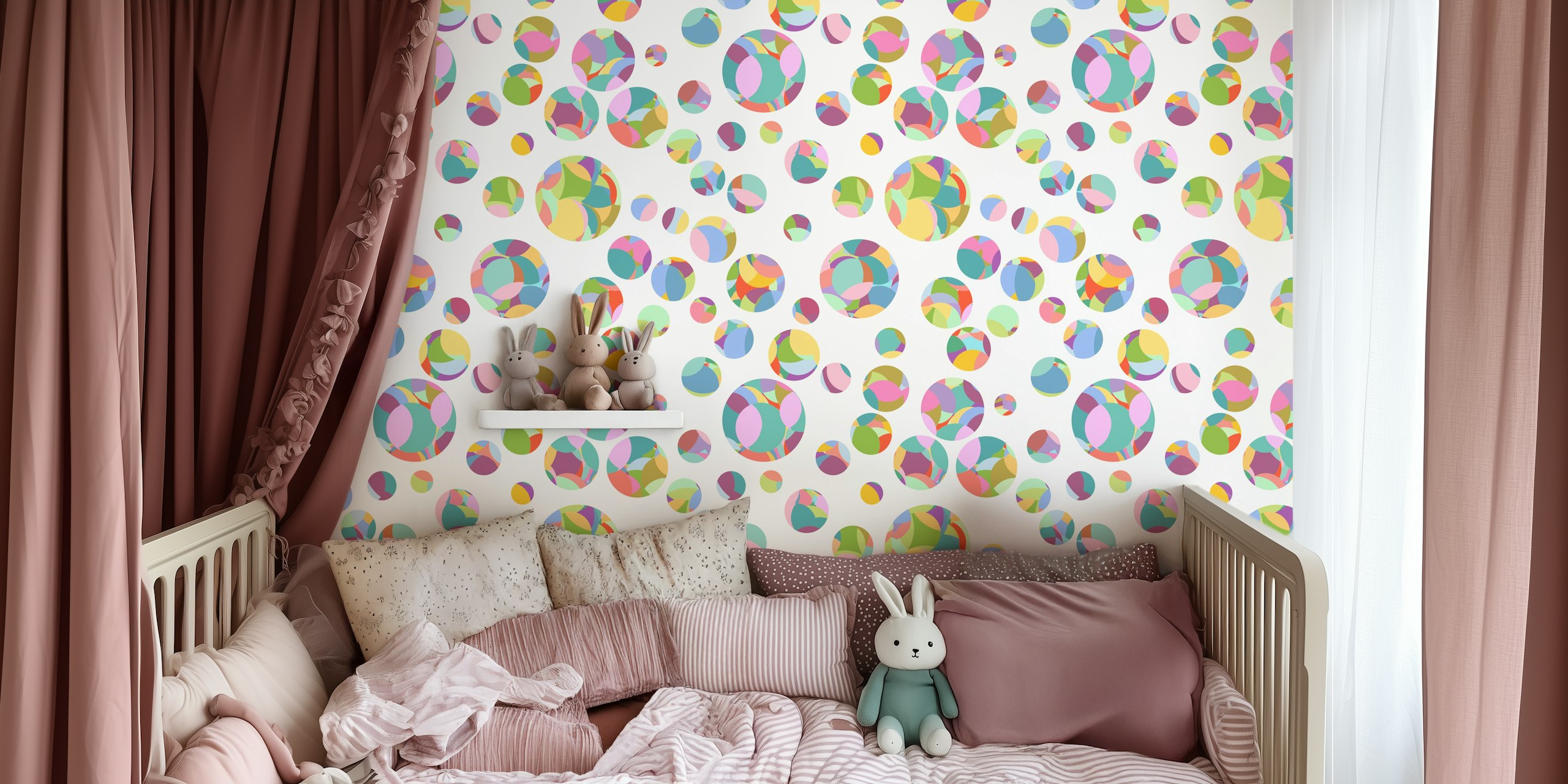 Colorful bubble circle wallpaper in a room