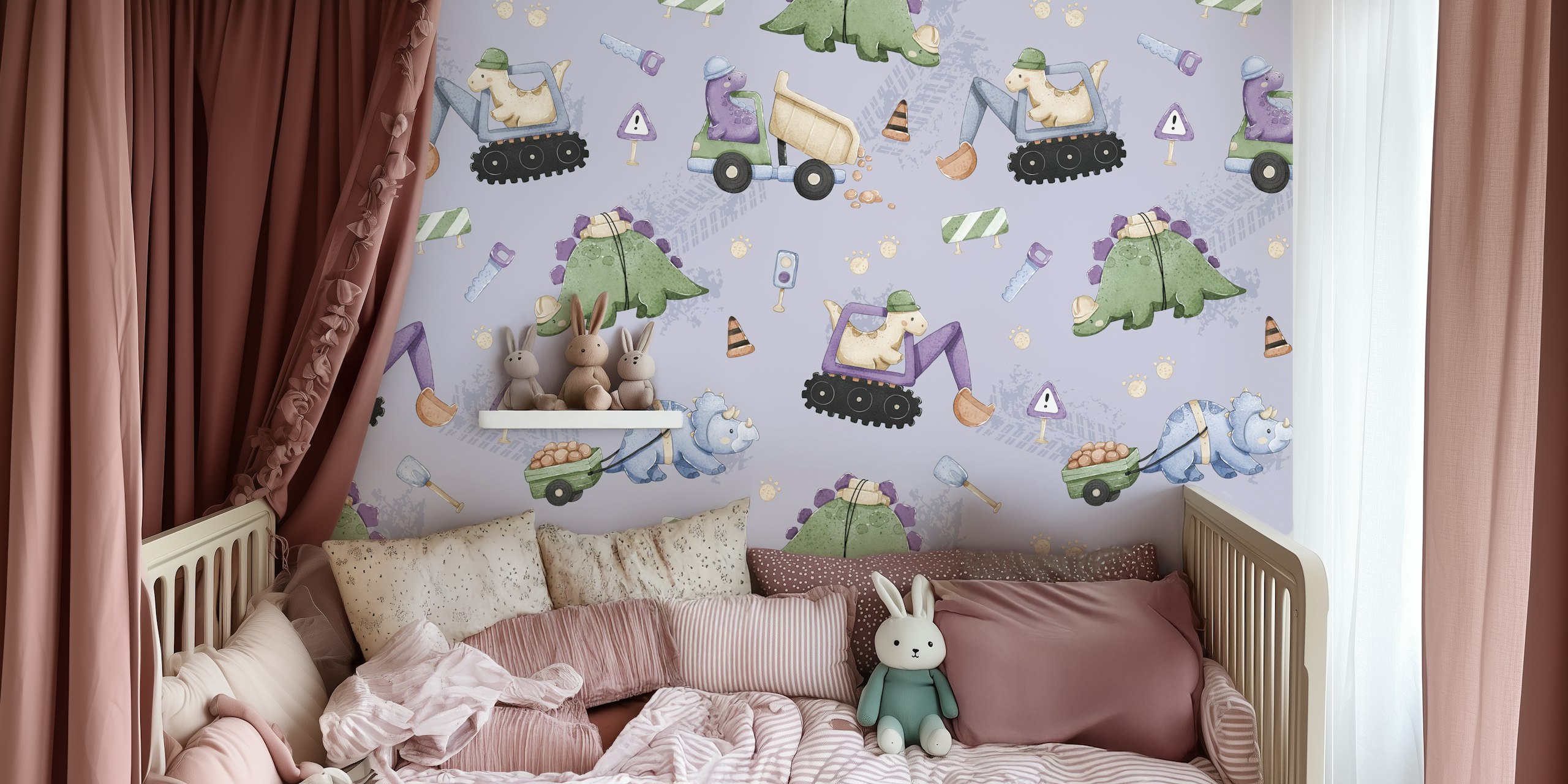 Dino Construction purple wallpaper in a room