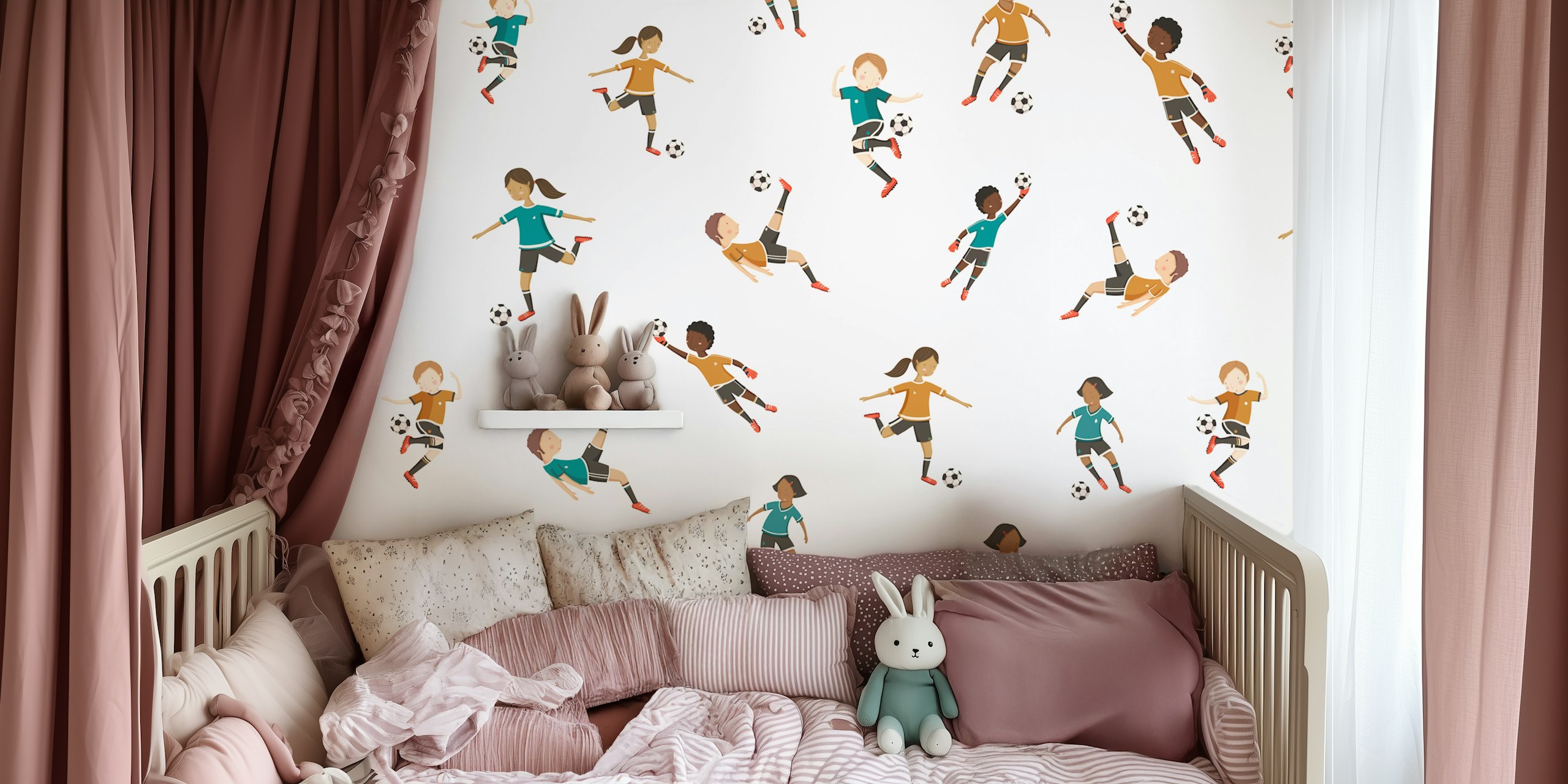 Crianças jogando papel de parede Soccer Kids in Action em um quarto