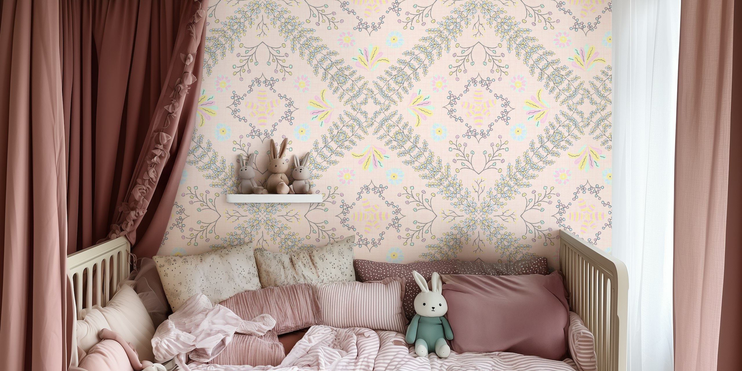 Wallpaper Bloom Tapestry Pink w pomieszczeniu