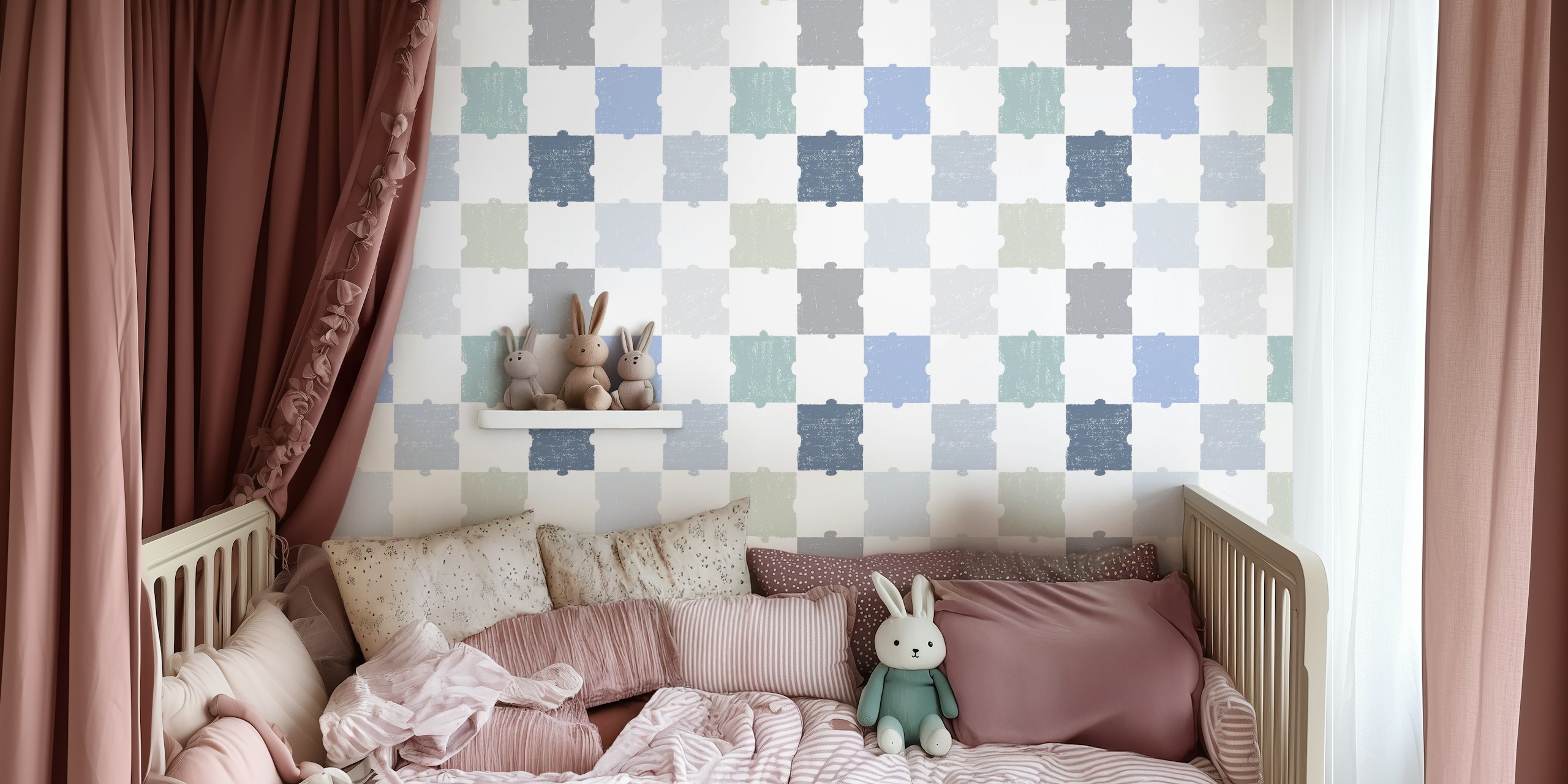 Carta da parati Blue puzzle pieces in una stanza